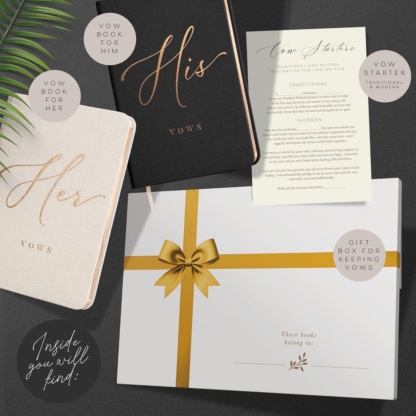 ARTESORI Vow Books His and Hers - Linen Wedding Vow Books Perfect as Bride & Groom Gifts, Wedding Registry Ideas - His & Hers Gifts Wedding Vow Book - Wedding Essentials & Accessories [Ivory & Black]