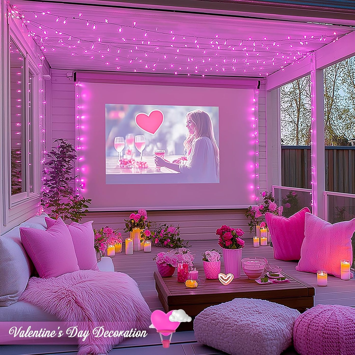 JMEXSUSS 500 LED Pink Room Lights, 8 Modes 163ft Waterproof Pink Christmas Lights Outdoor Plug in with Remote Control, Clear Wire String Light for Tree Outside Yard Wedding