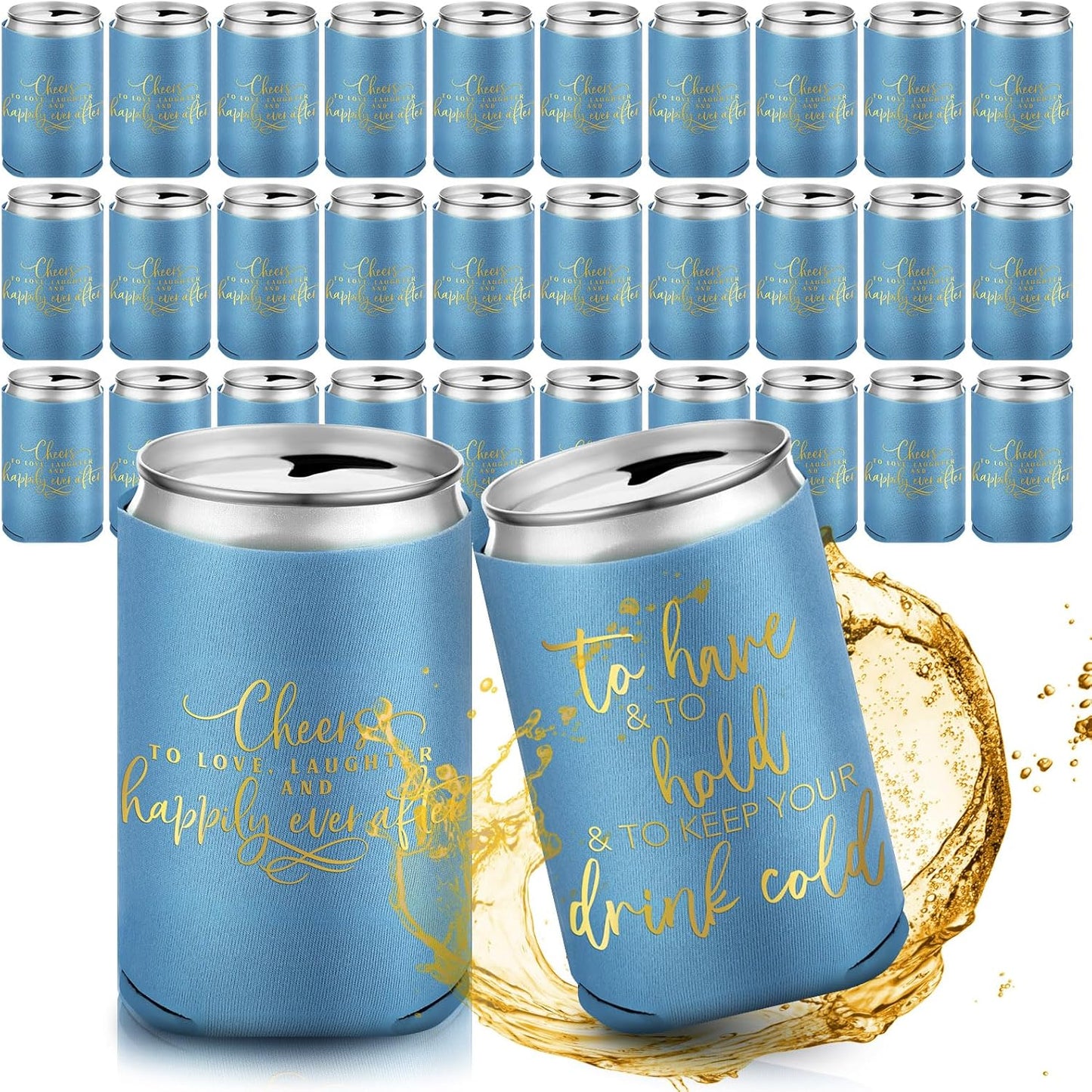 50 Pieces Wedding Can Cooler Bulk Engagement Party Favors for Guests Cheers to Love Laughter and Happily Ever After Rehearsal Dinner Decorations for Wedding Bridal(Haze Blue,Cute)