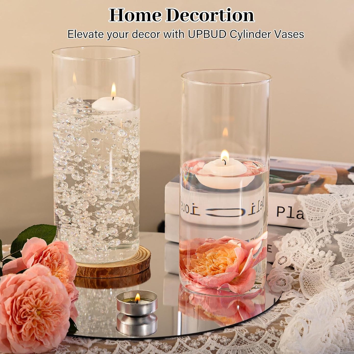 12pcs Glass Cylinder Vases for Centerpieces | 8 Inch Clear Flower Vase for Wedding Decorations, Floating Candle vases for Dinner Table, Bridal Shower, Office Home Décor