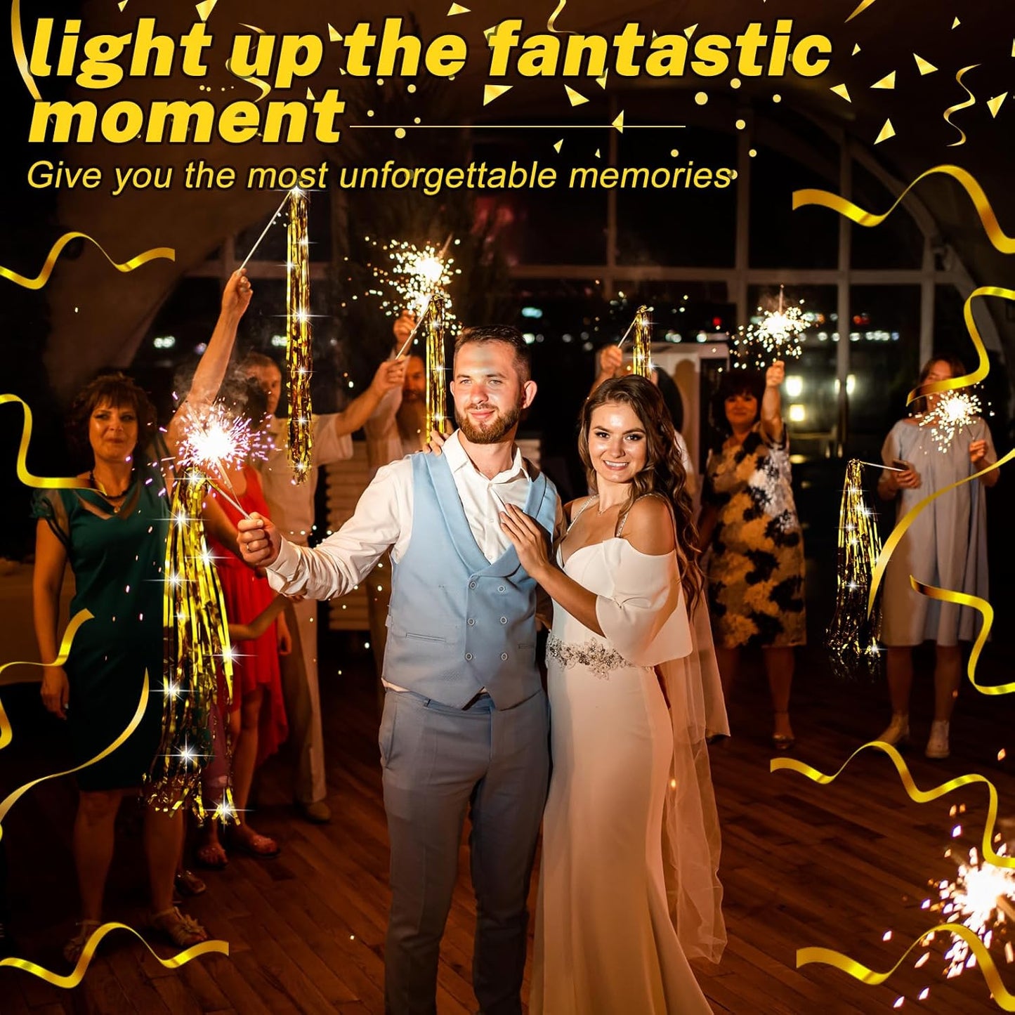 100 Pcs Wedding Fairy Wands with Bells Foil Tinsel Ribbon Stick Wands Tinsel Party Streamers with Bell Glittery Bridal Wedding Send Off Ideas Holiday Celebration (Golden)