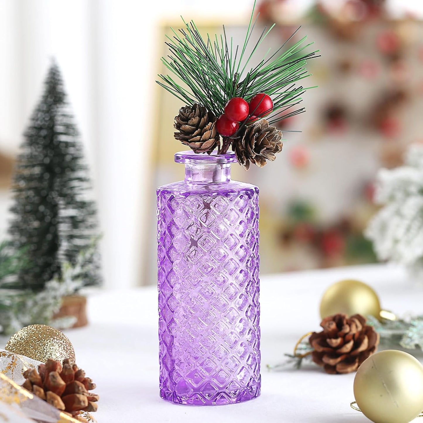 Bud Vases for Centerpieces Wedding,Flower Vases in Bulk for Rustic Home Decor,Small Vases for Wedding,Mother's Day,Graduation,Christmas,Birthday Party,Valentine's Day(Purple,15 Pcs)