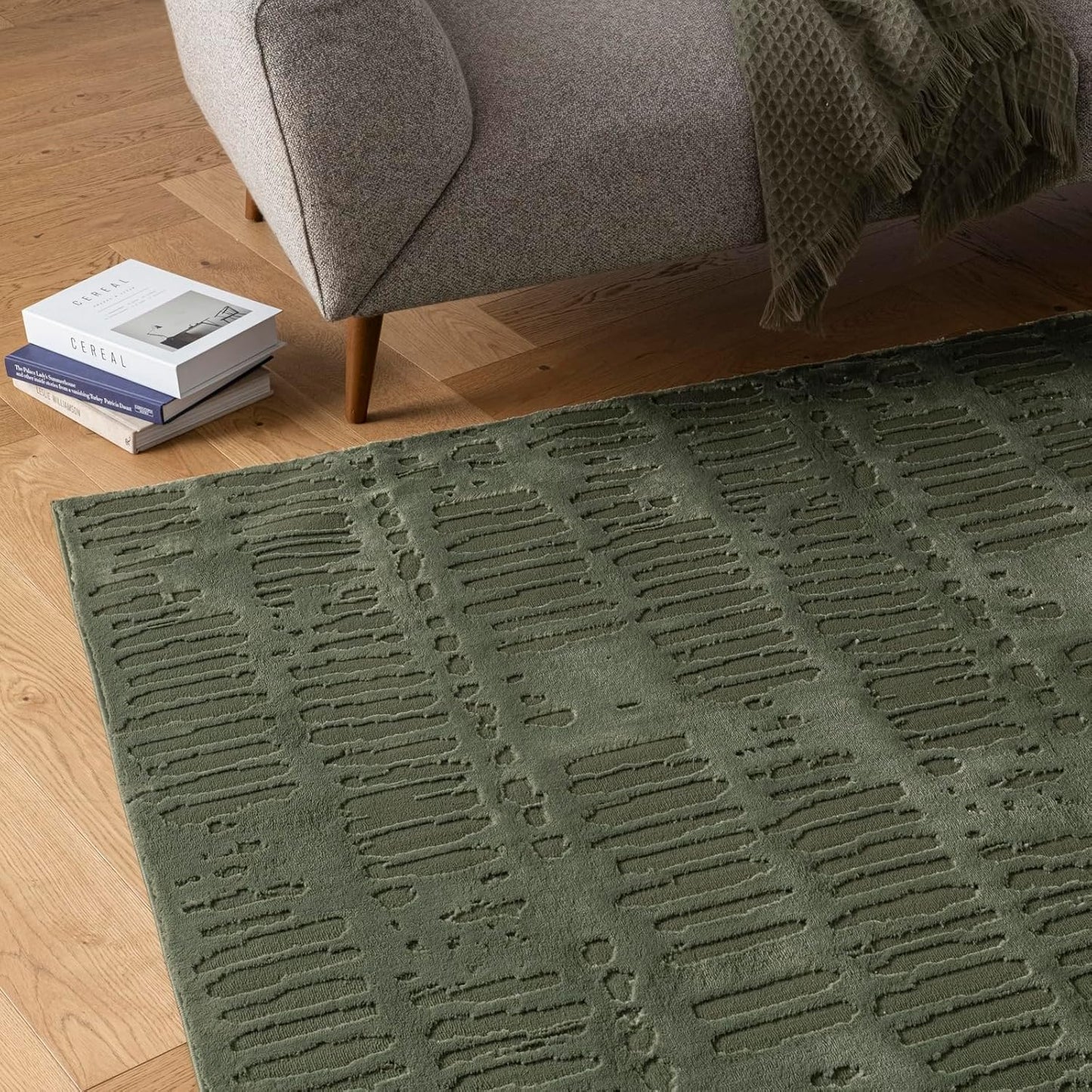 Revival Rugs Shell 5'3"x7'10" Washable Area Rug for Living Room Bedroom - 100% Recycled Oeko-TEX Certified, Medium Pile, Green