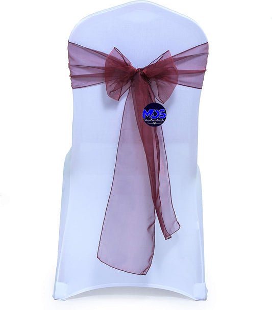 MDS Pack of 200 PCS Organza Chair Sashes Wider Dining Chair Bows Ribbon Tie Back for Wedding Party Birthday Bridal Shower Reception Event Banquet Home Chair Cover Decoration - Burgundy
