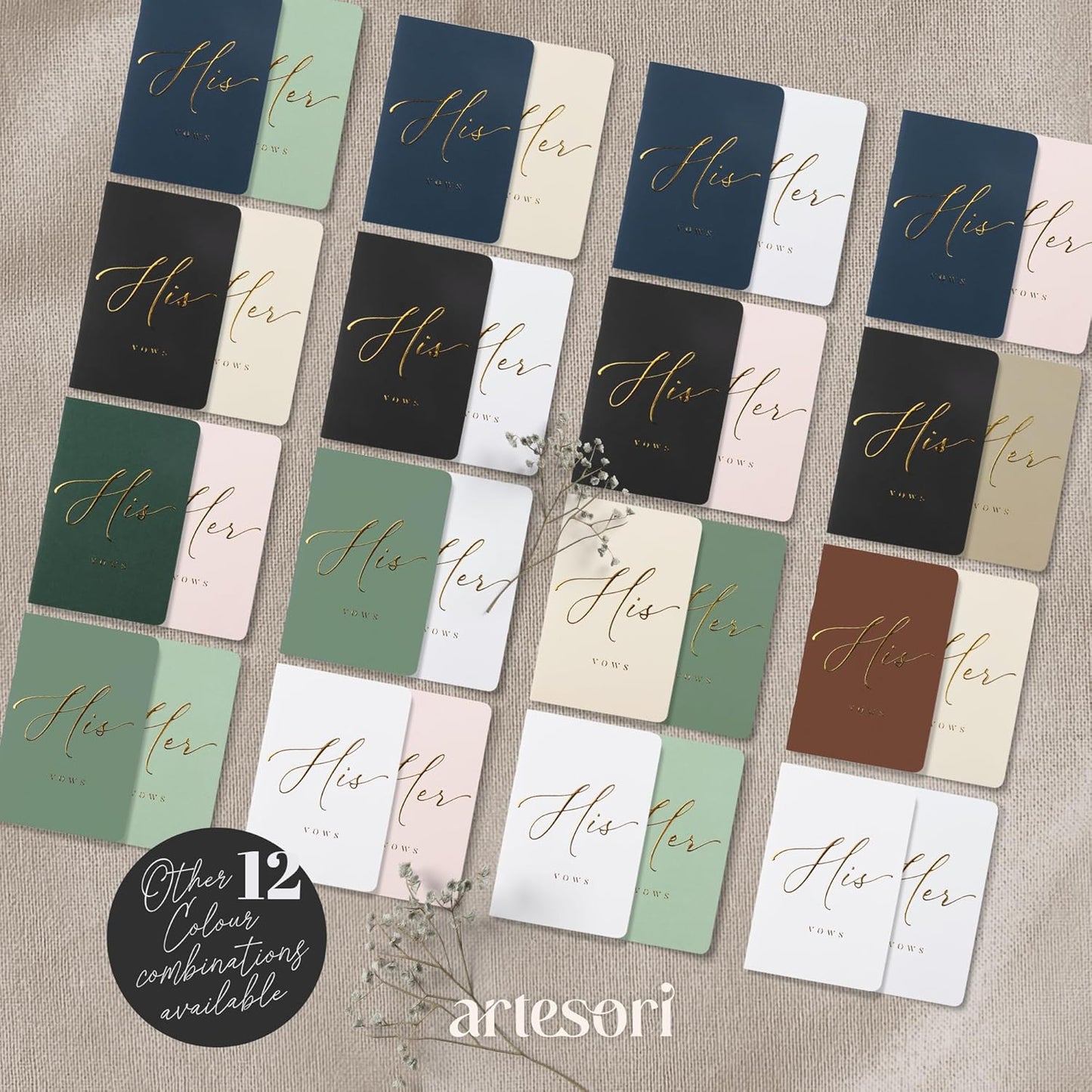 ARTESORI Wedding Vow Book for Her & Him, Soft Touch, Gold Engraving, 28 Lined Pages, Wedding Vow Books His and Hers, Wedding Essentials, Wedding Registry Gifts, His and Hers Gifts [Sage & White]