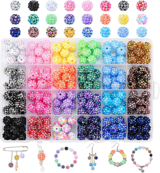 Novani 240pcs 10mm Round Rhinestone Beads for Jewelry Making, Resin & Clay Material, 24 Color Series