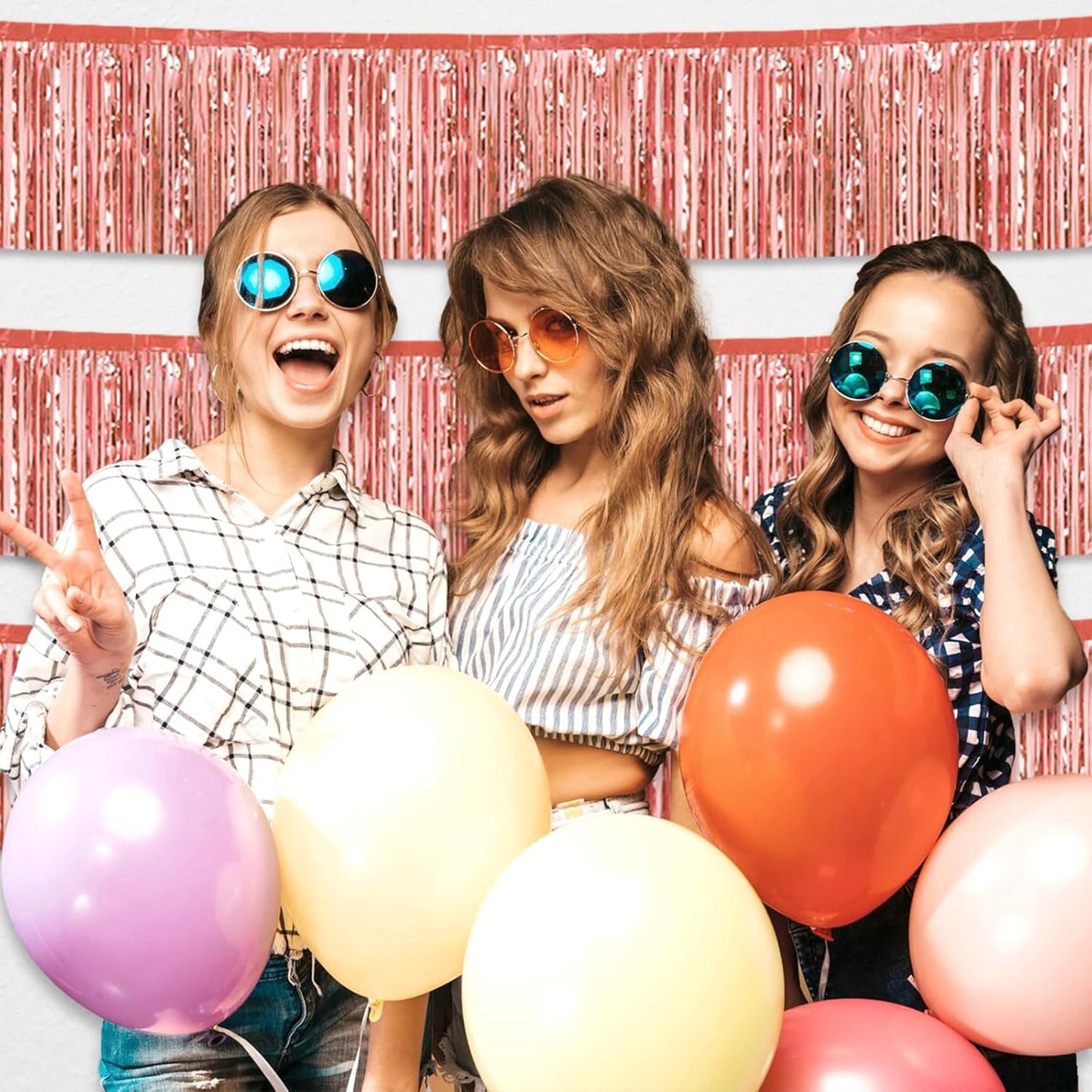 6 Pack 10 Feet Rose Gold Foil Fringe Garland Metallic Tinsel Streamers Banner Wall Hanging Curtain Backdrop for Parade Floats, Birthday, Graduate, Mother's Day, Wedding Party Decoration