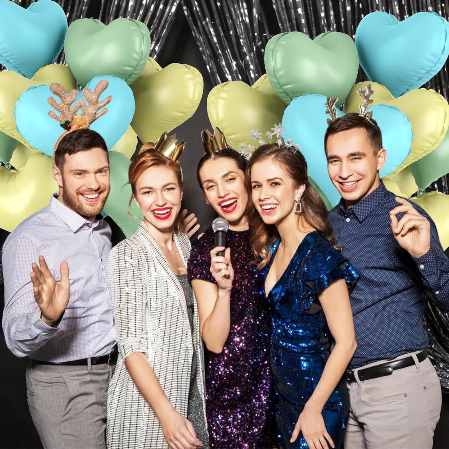 20 Inch Blue Yellow Green Heart Balloons, 10 Pcs Light Blue Yellow Sage Green Heart Shaped Foil Balloons, Helium Balloon for Valentine Bridal Shower Wedding Birthday Supplies