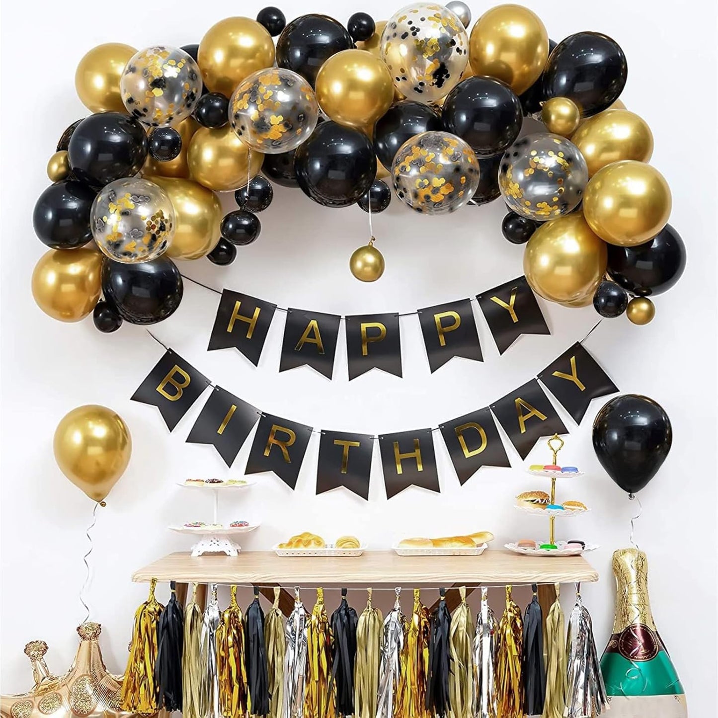 Netnology Black and Gold Balloons Set, 60Pcs 12 Inch Black Balloon Metallic Gold Balloon Gold Confetti Latex Balloon for Birthday Graduation New Years Wedding Anniversary Party Decorations