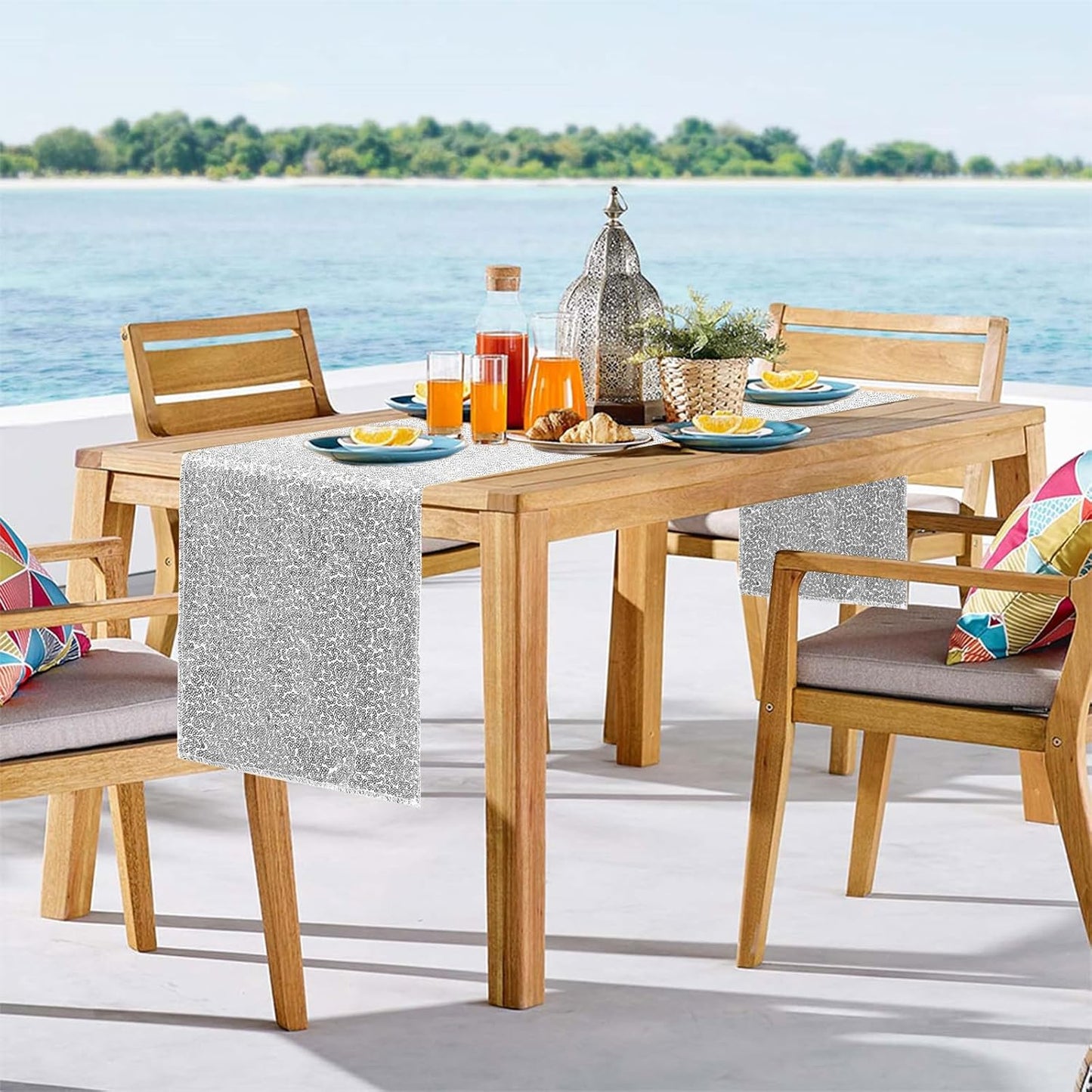 2 Packs 12 x 72 inches Sequin Table Runner, Silver Glitter Table Runner for Birthday Party Supplies Wedding Engagement Baby Shower Holiday Celebration Event Decorations