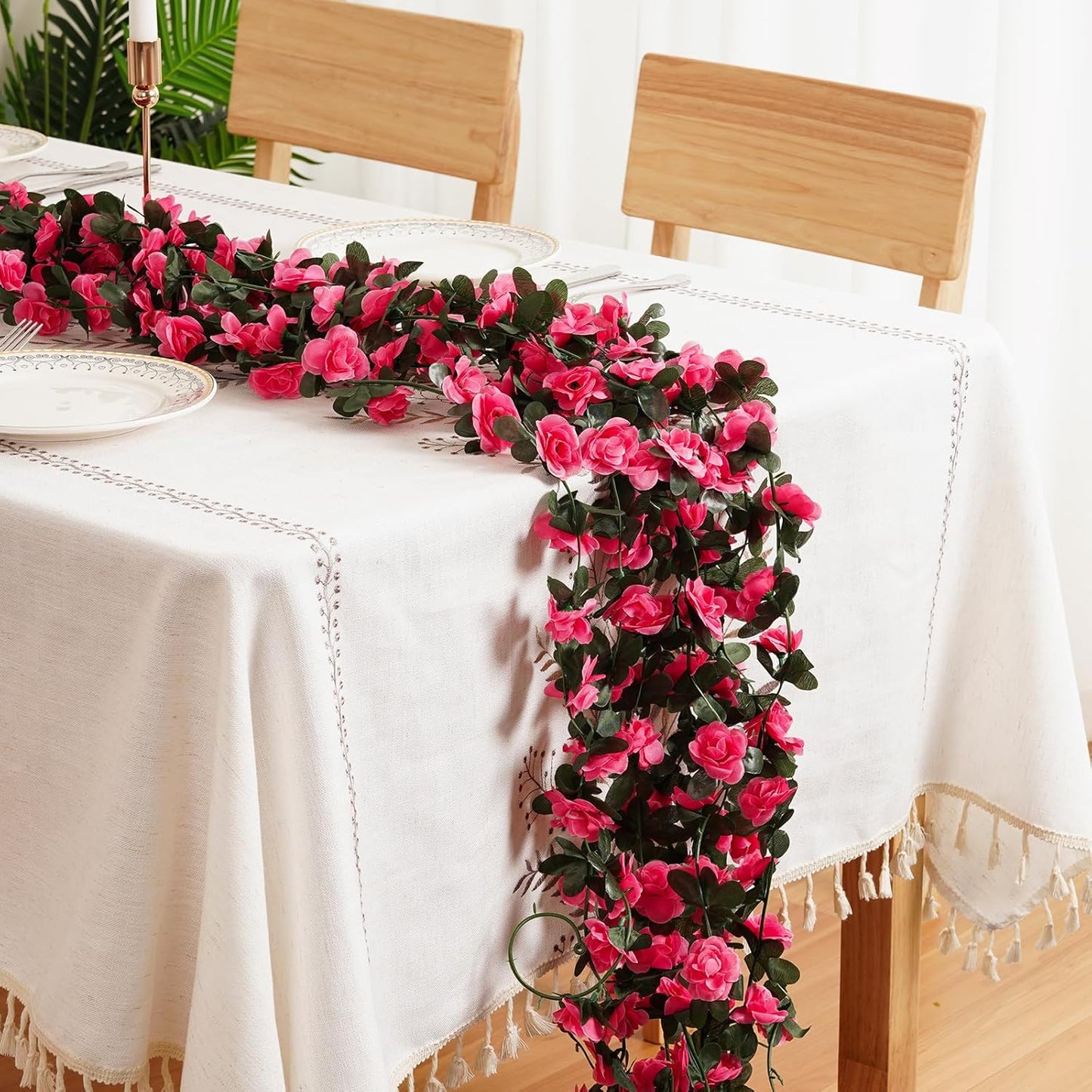 8 Pcs 65.6 Ft Flower Garland Rose Vines, Rose Garland for Decoration, Flower Vine for Room Table Birthday Wedding Party Garden Wall Decor