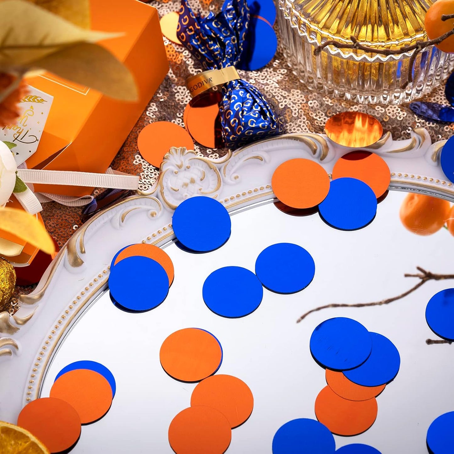 Orange Blue Table Confetti Party Decorations Metallic Circle Dot Confetti, 1.2 Inch, 300pcs