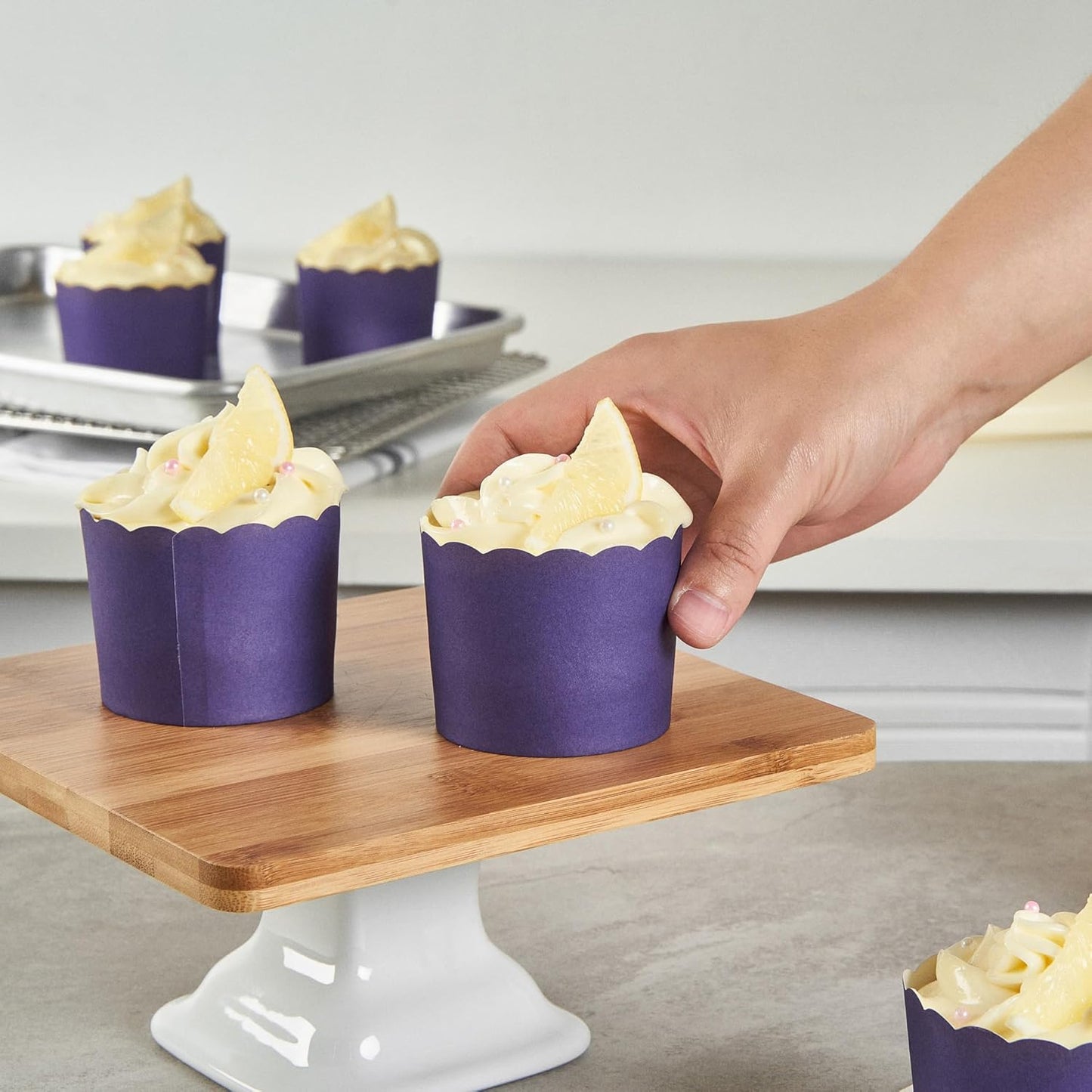 Panificio 6 Ounce Cupcake Wrappers, 200 Scalloped Baking Cups - Oven-Ready, Greaseproof, Purple Paper Cupcake Liners, Disposable, For Birthdays, Baby Showers, Or Weddings - Restaurantware