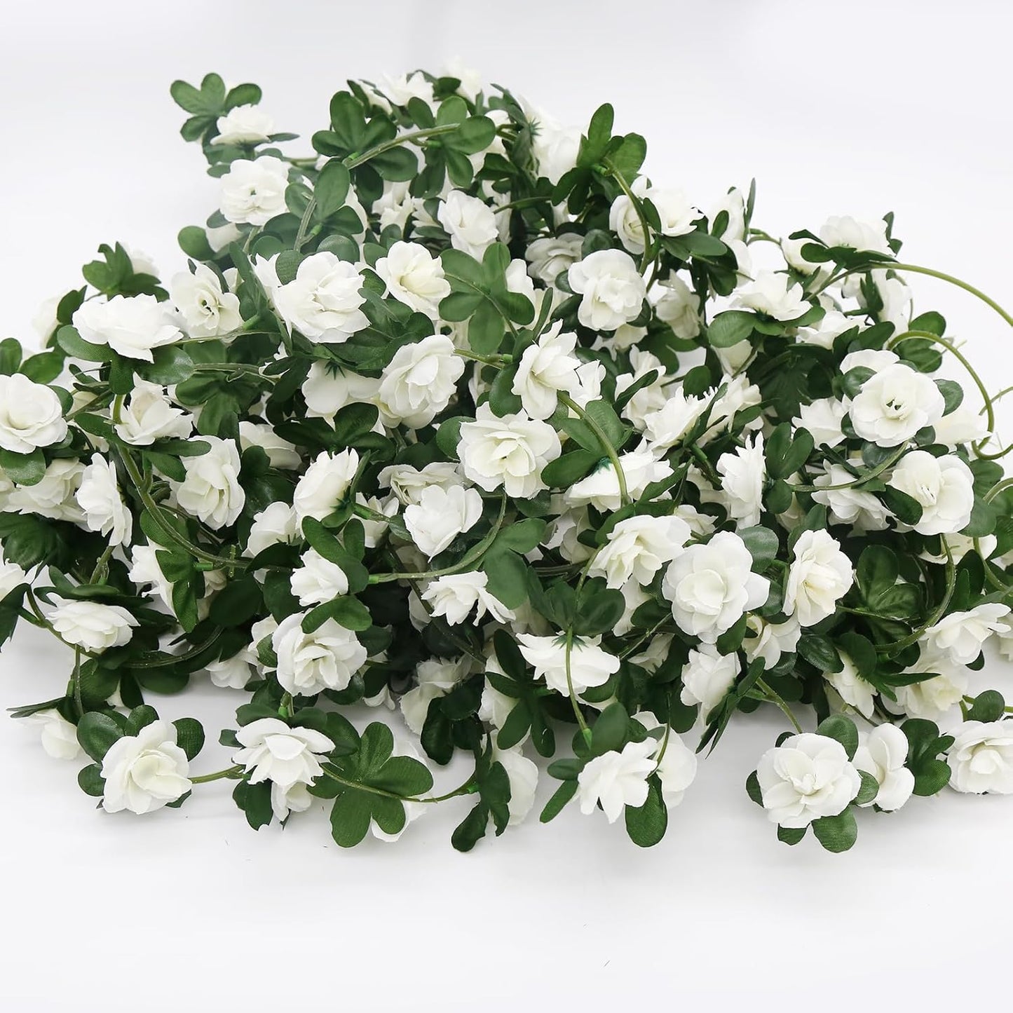 12 PCS 98.4 FT Artificial Flower Garland White Rose Garland for Wedding Room Decor（12,White）