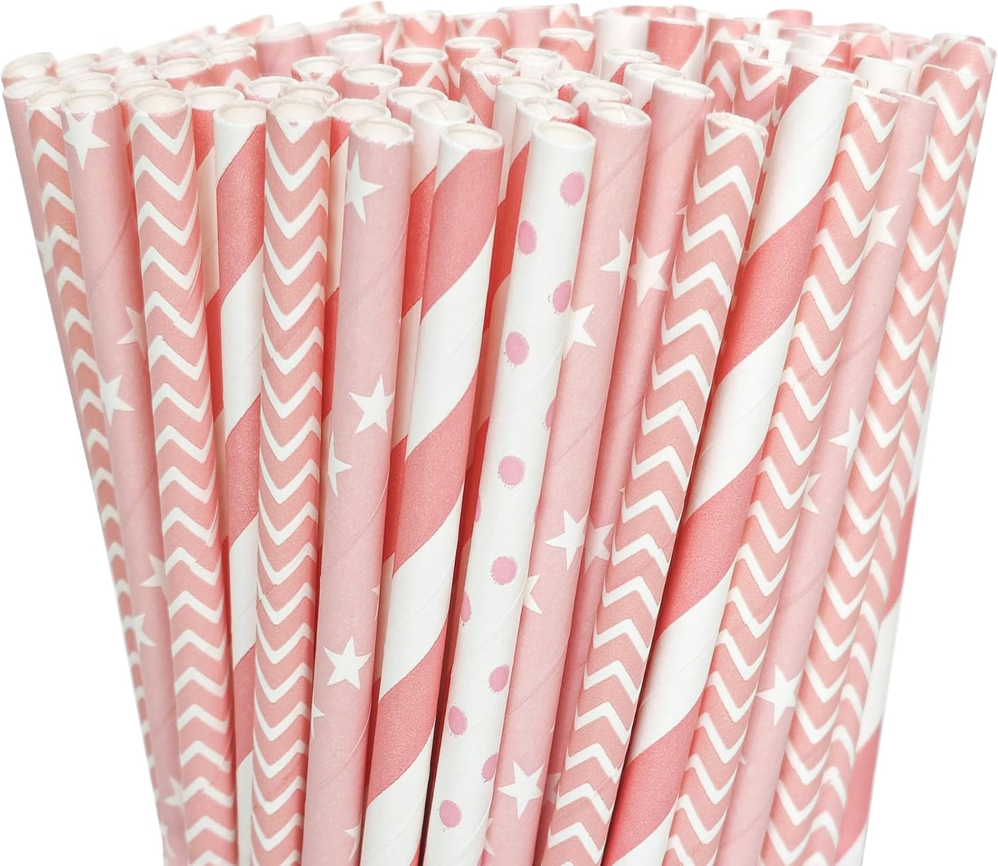 200 Biodegradable Pink Paper Straws, Party Straws for Juice, Cocktail, Smoothies, Wedding, Birthday, Bridal/Baby Shower and Christmas Decorations Valentine's Day Holiday Celebrations