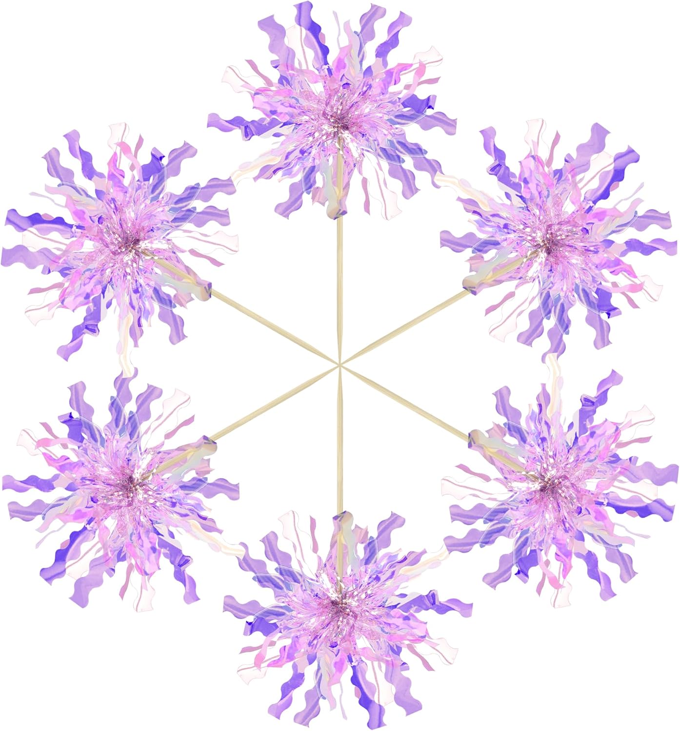 Gyufise 30Pcs Foil Firework Cupcake Toppers Happy Birthday Cake Toppers Tinsel Flower Drink Stirrers Cocktail Food Fruit Toothpicks for Valentine's Day Party Birthday Wedding Supplies Purple