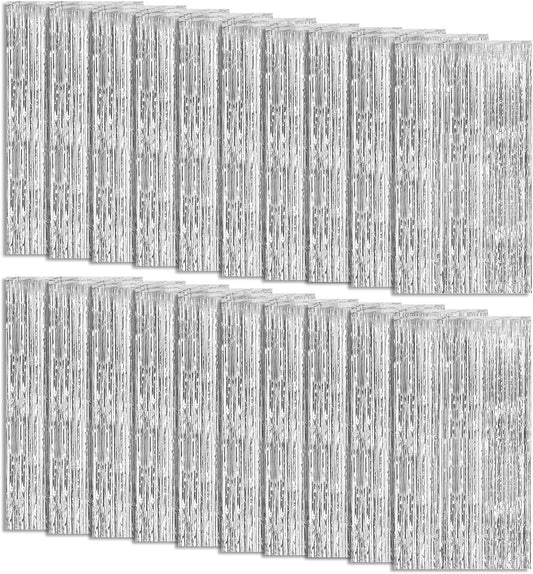 20 Pack Foil Curtain Backdrop Silver Metallic Tinsel Foil Fringe Curtains Photo Booth Props for Birthday Wedding Engagement Baby Shower Bachelorette Christmas Holiday Celebration Party Decorations