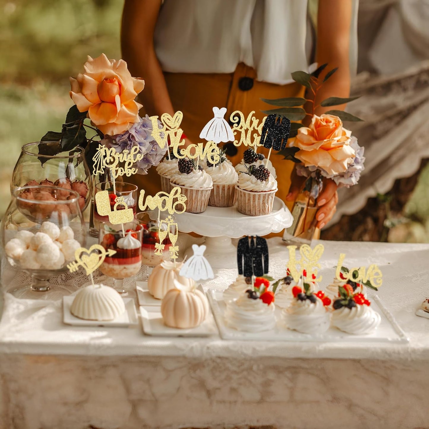 Ephlyn 30Pcs Bride to be Cupcake Toppers Glitter Diamond Ring Love I Do Cupcake Picks for Miss to Mrs Bridal Shower Wedding Engagement Bachelorette Cupcake Decorations Party Supplies Gold