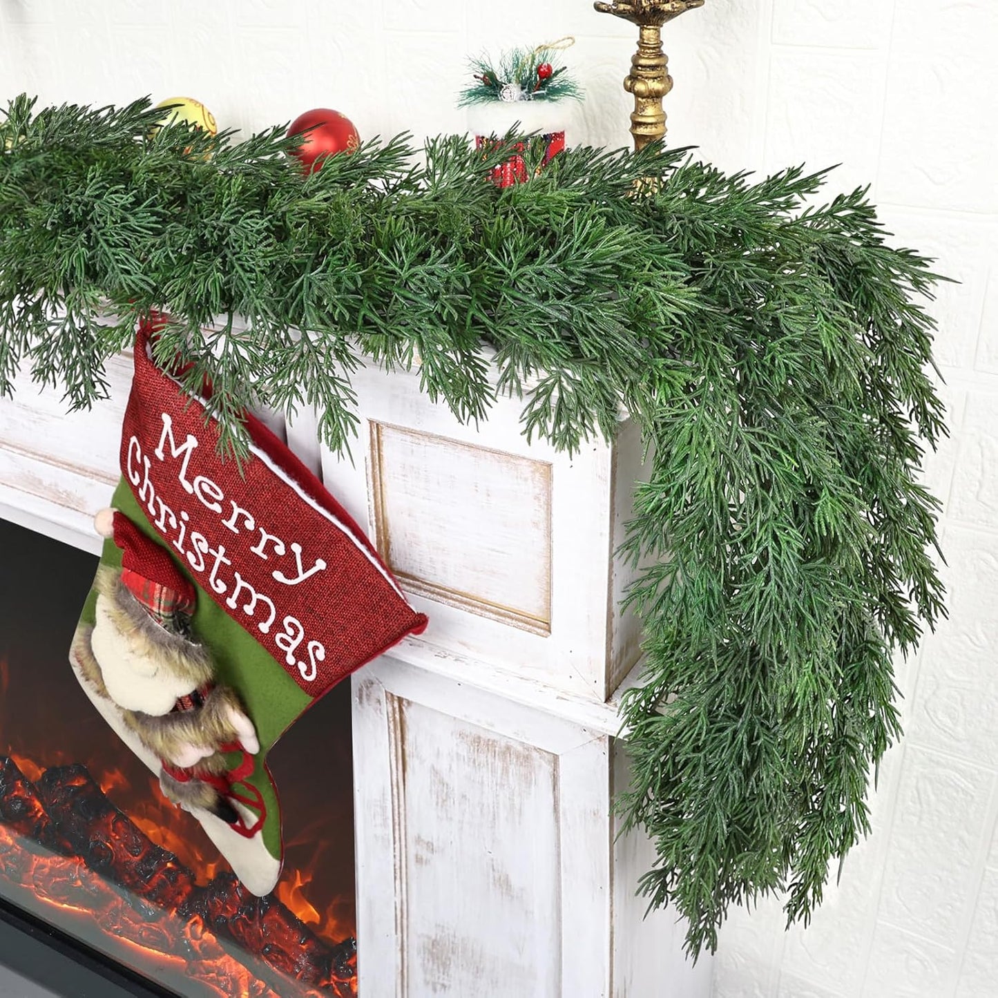 9ft Christmas Cedar Garland, Real Touch Pine Garland, Realistic Cypress Garlands Christmas Decorations for Mantel, Table, Stairs, Porch - Indoor Outdoor Xmas Holiday Decor