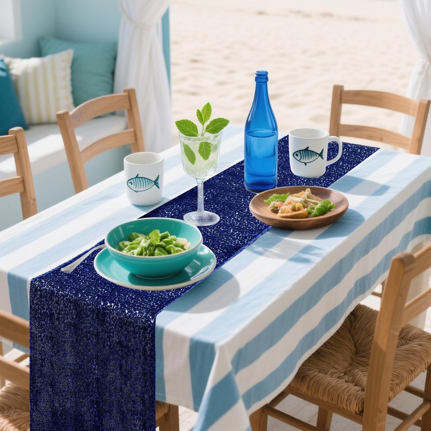 2 Packs 12 x 72 inches Sequin Table Runner, Navy Blue Glitter Table Runner for Birthday Party Supplies Wedding Engagement Baby Shower Holiday Celebration Event Decorations