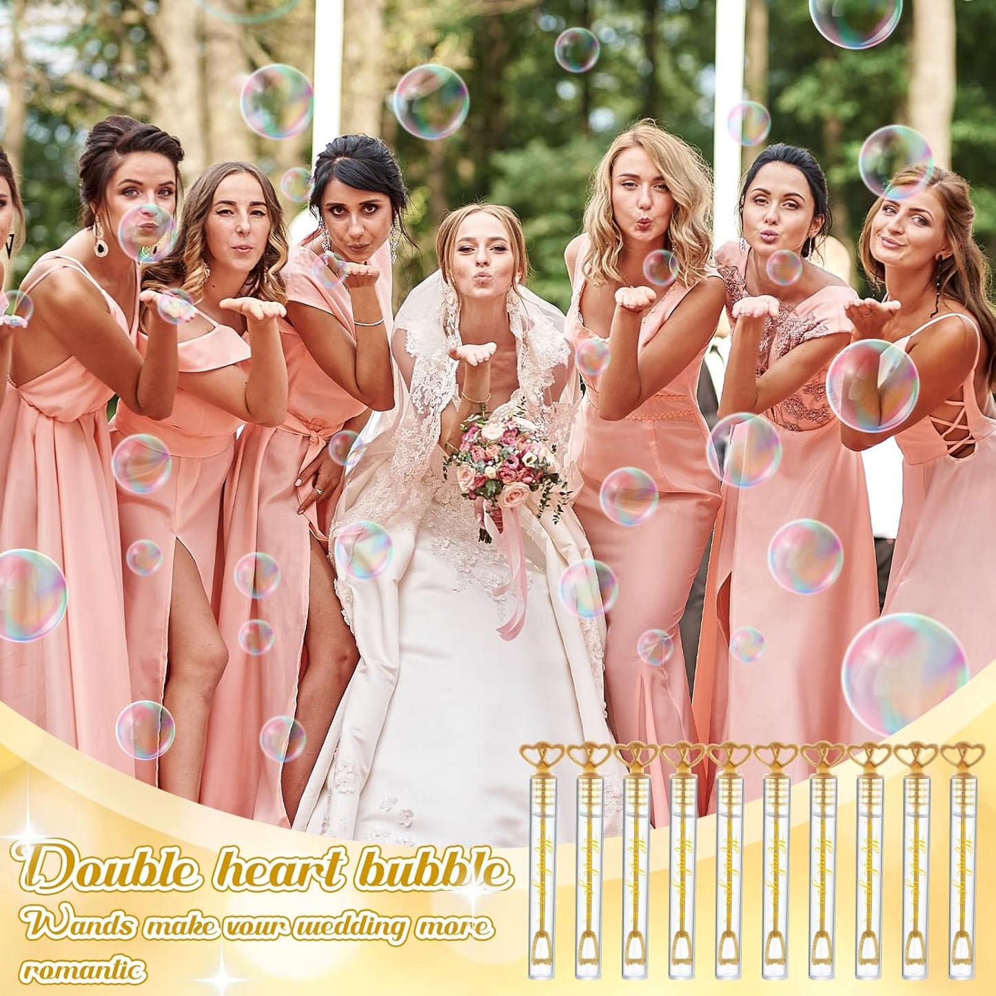 150 Pcs Bubble Wands Bulk for Wedding Party Mini Heart Wand with Bubble Solution for Wedding Bridal Showers Valentine Anniversary Graduation Birthday Supplies(Gold,Thank You)