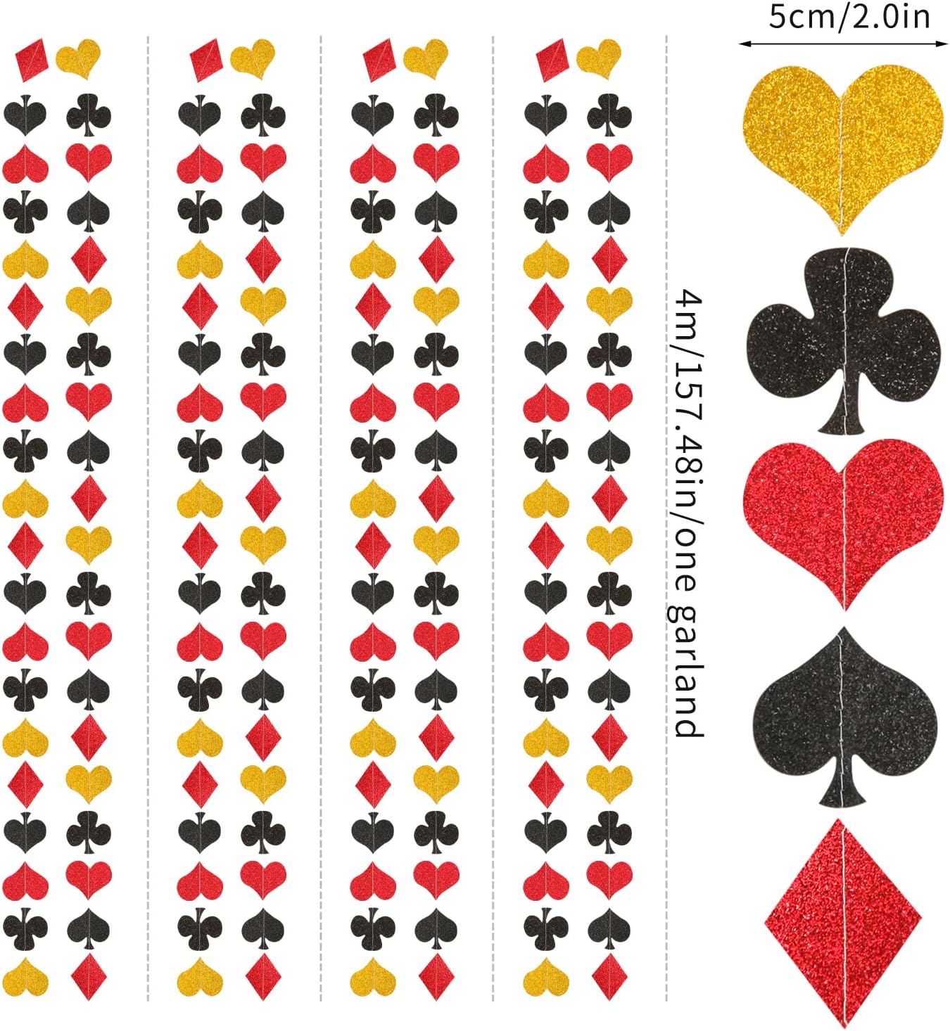 Red-Black Gold Casino Party-Decorations Streamers-Garland - 52ft Poker Theme Hanging Paper Banner,Adults Game Night Birthday Wedding Bachelorette Decor Hugfond