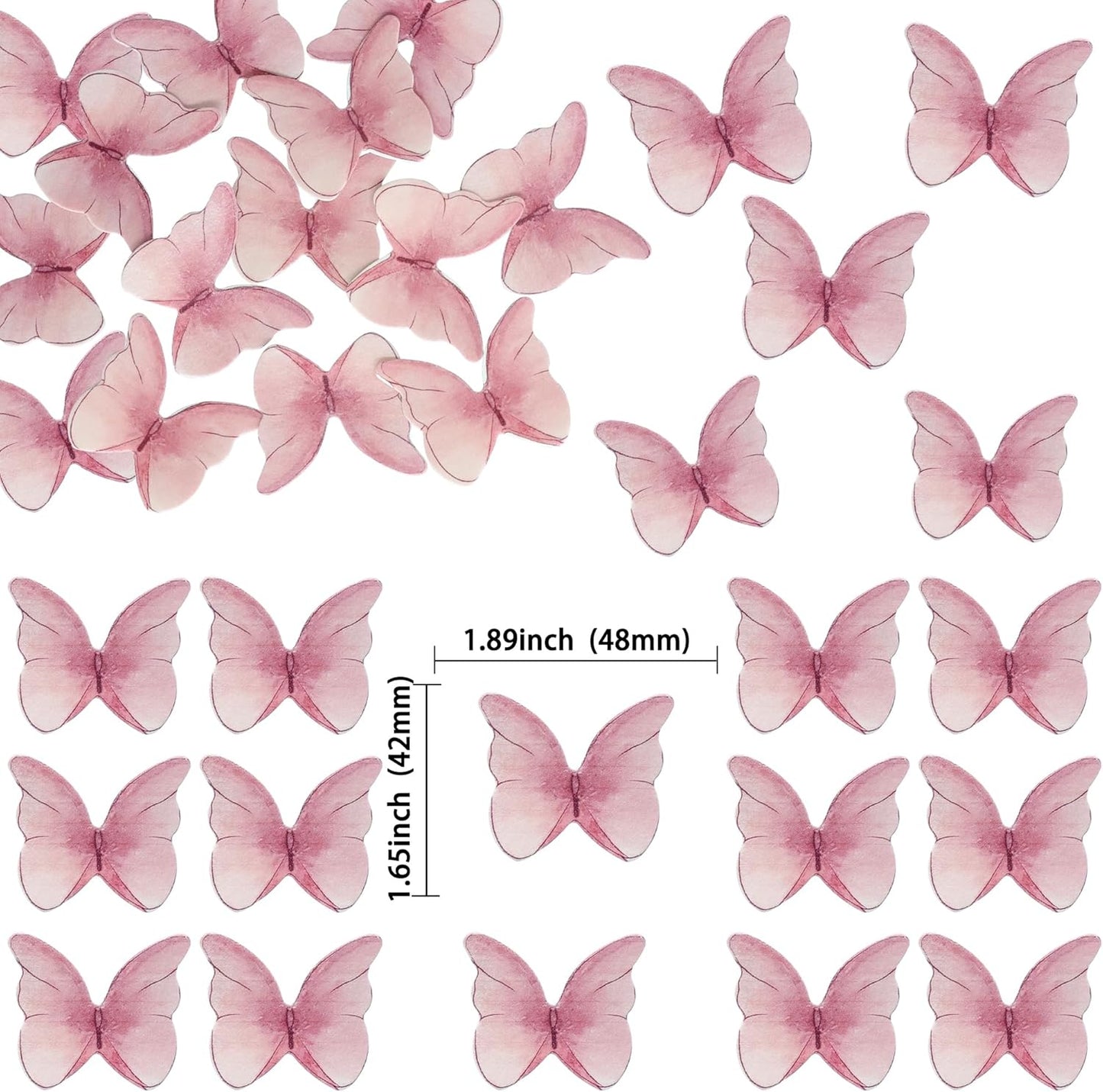 Ephlyn 48Pcs Edible Butterfly Cupcake Toppers Cute 3D Butterfly Cake Picks for Butterfly Theme Baby Shower Bridal Shower Boys Girls Birthday Party Cake Decorations Supplies Pink