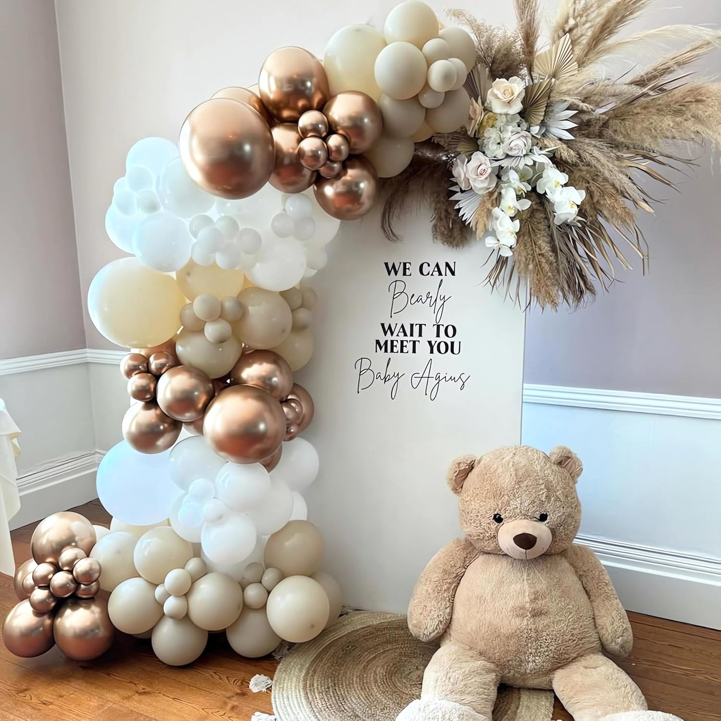 White Sand Metallic Champagne Gold Balloons Garland Arch Kit,152PCS White Nude Balloons with Clear Balloons for Birthday Boho Wedding Baby Shower Bridal Shower Engagement Anniversary Decorations