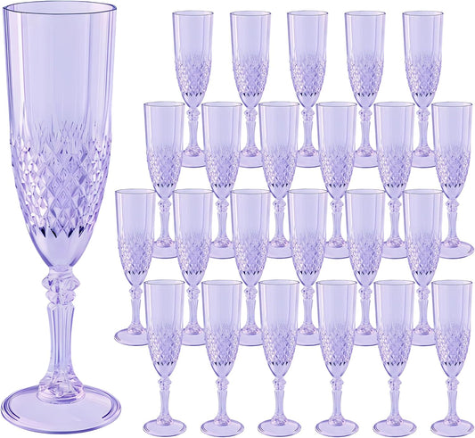 Plastic Champagne Flutes, 24PCS Purple Wine Glasses Goblets Cups Reusable Flute, for Weddings Bachelor Parties Toasting and Events(24, Purple)