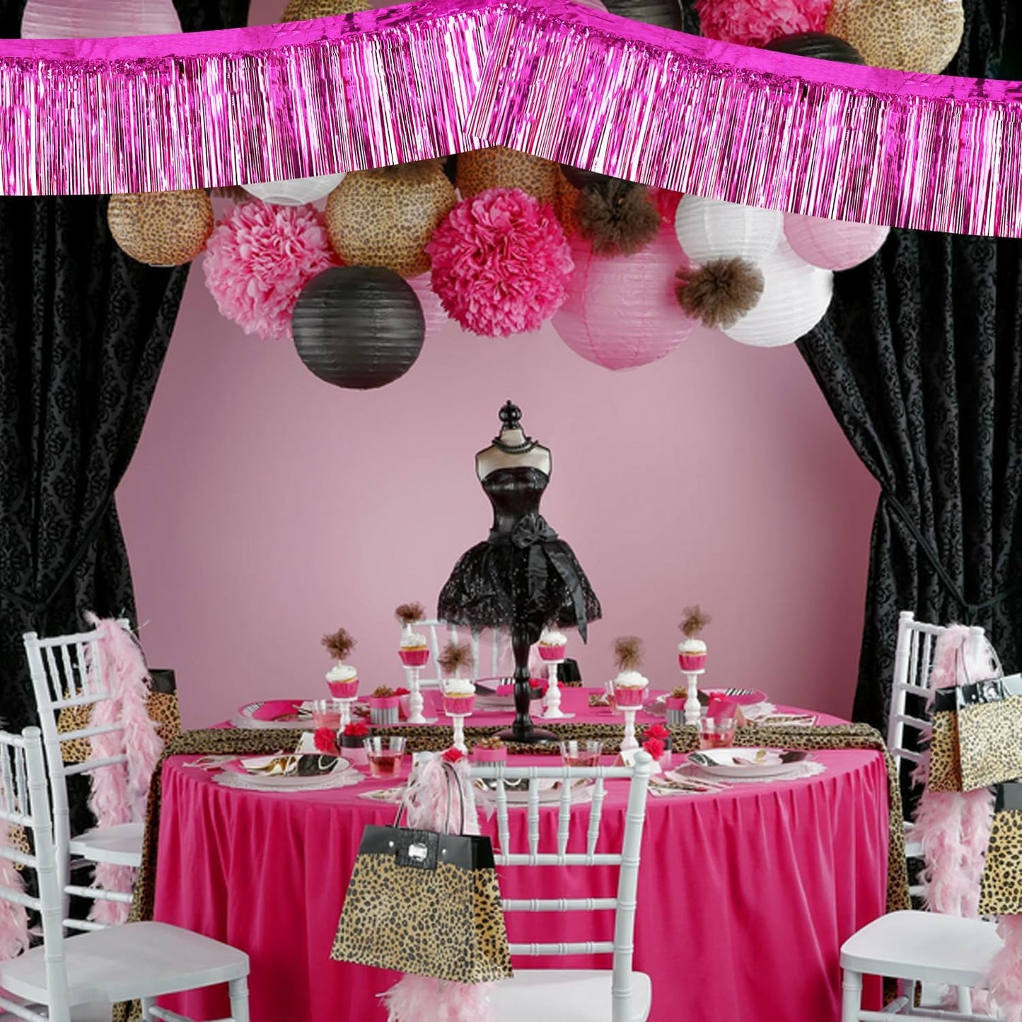 BEISHIDA 3 Packs Metallic Foil Fringe Garland Rose Red Wall Hanging Tinsel Fringe Banners for Car Floats Bridal Shower Wedding Birthday Easter Graduation Holiday Party Decoration(30 Feet)