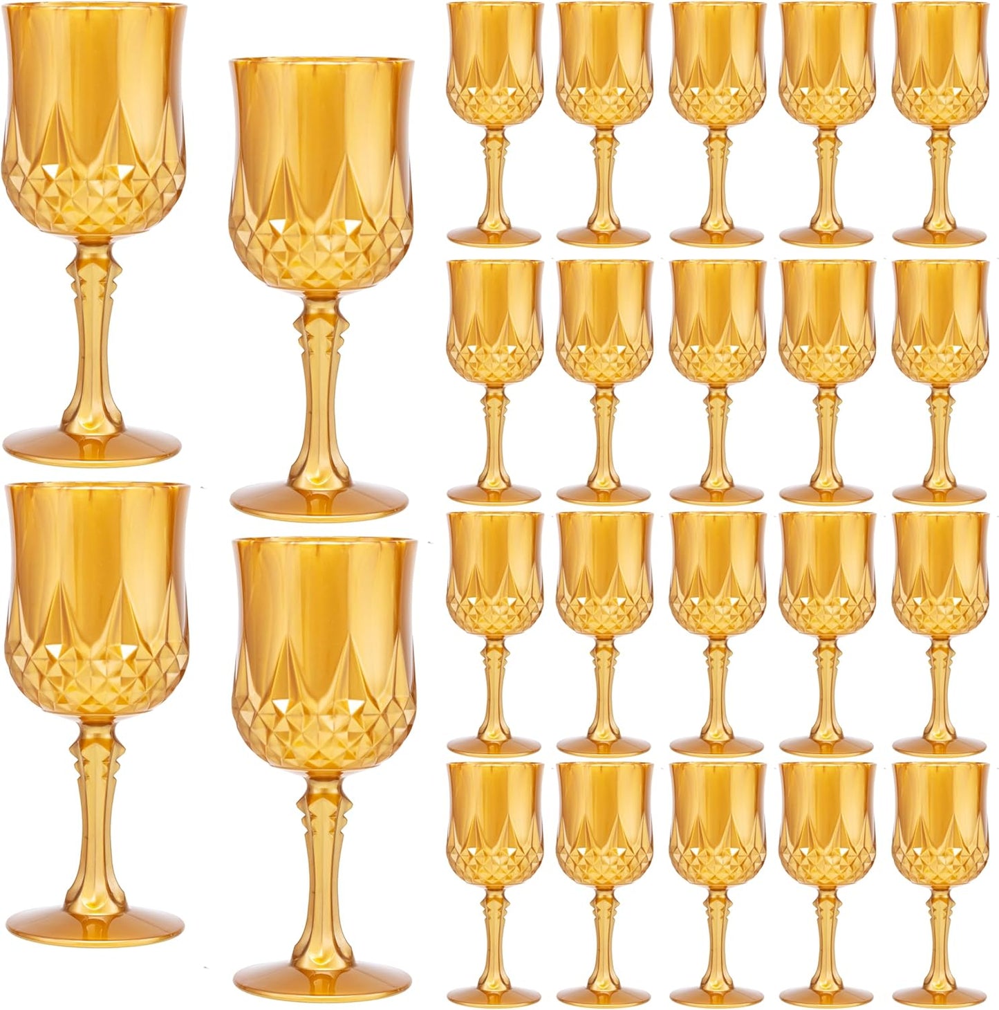 JLYLOL Plastic Vintage Wine Glasses 7OZ Plastic Goblets Vintage Drinking Glasses 24PCS Retro Wedding Glassware Water Goblets Reusable Drinking Cups for Party,Reception,Celebration,Bar,Whiskey(Amber)
