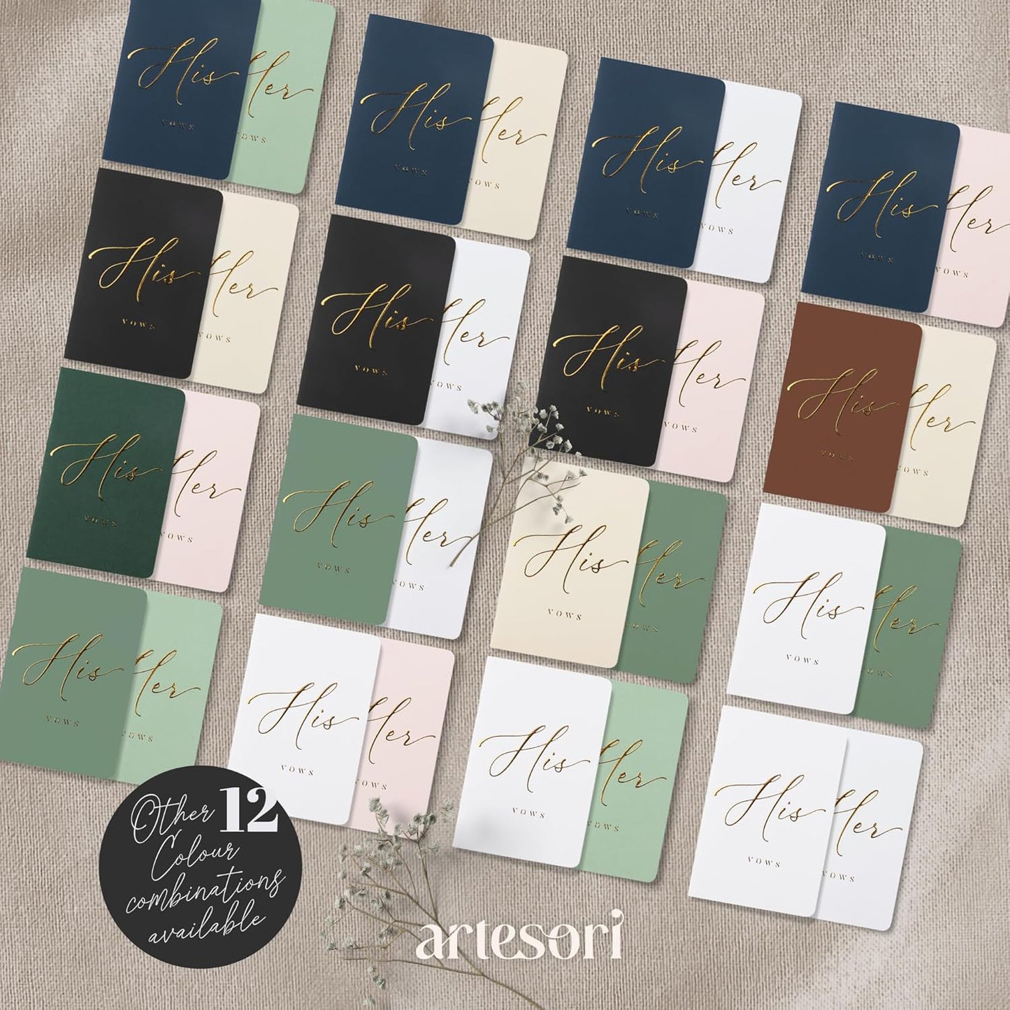 ARTESORI Premium Wedding Vow Book for Her & Him, Soft Touch, Gold Foil, 28 Lined Pages, Wedding Vow Books His and Hers, Wedding Essentials, Wedding Registry Ideas, His and Hers Gifts [White & Black]