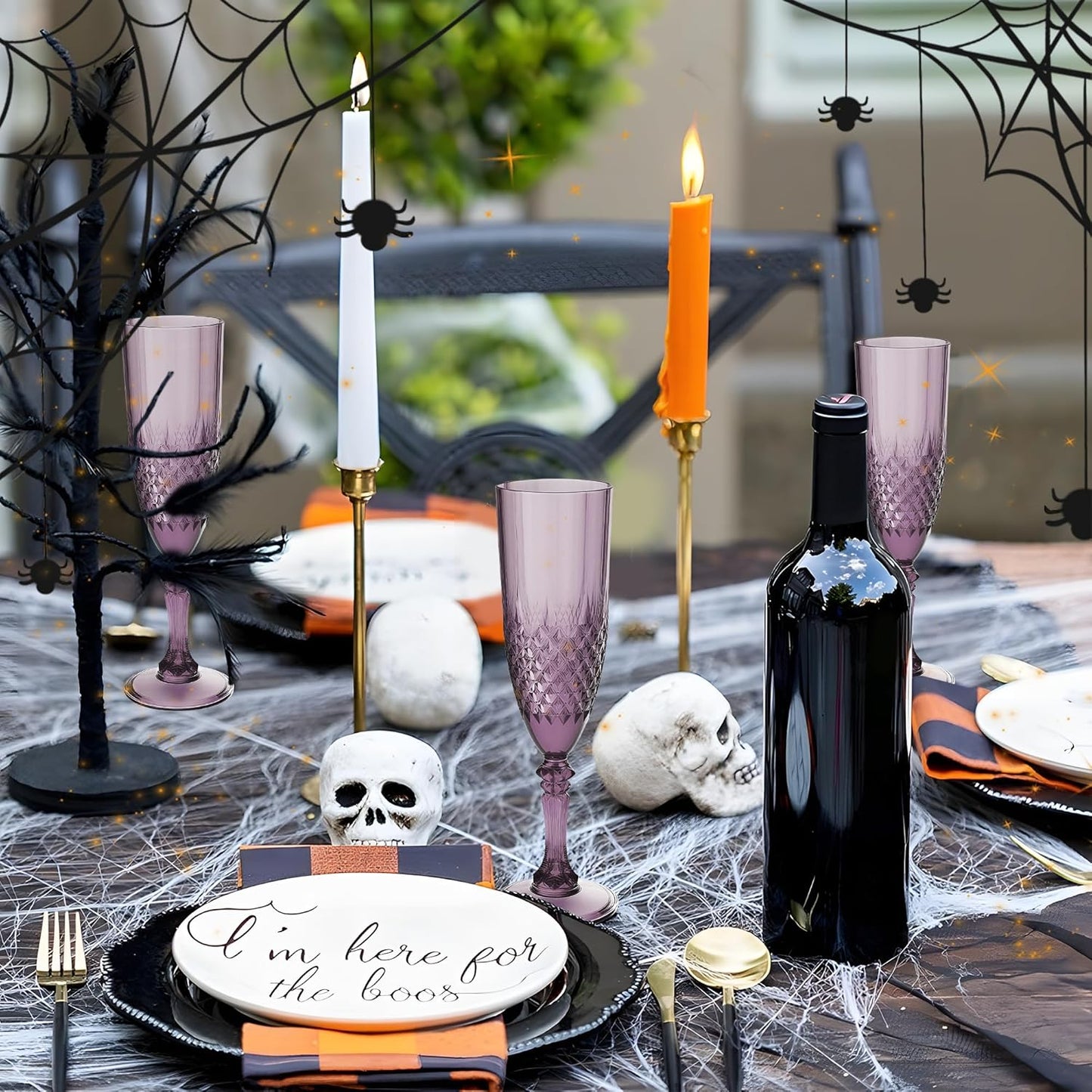 Plastic Champagne Flutes, 24PCS Dark Purple Wine Glasses Goblets Cups Reusable Flute, for Halloween Weddings Bachelor Parties Toasting and Events(24, Dark Purple)