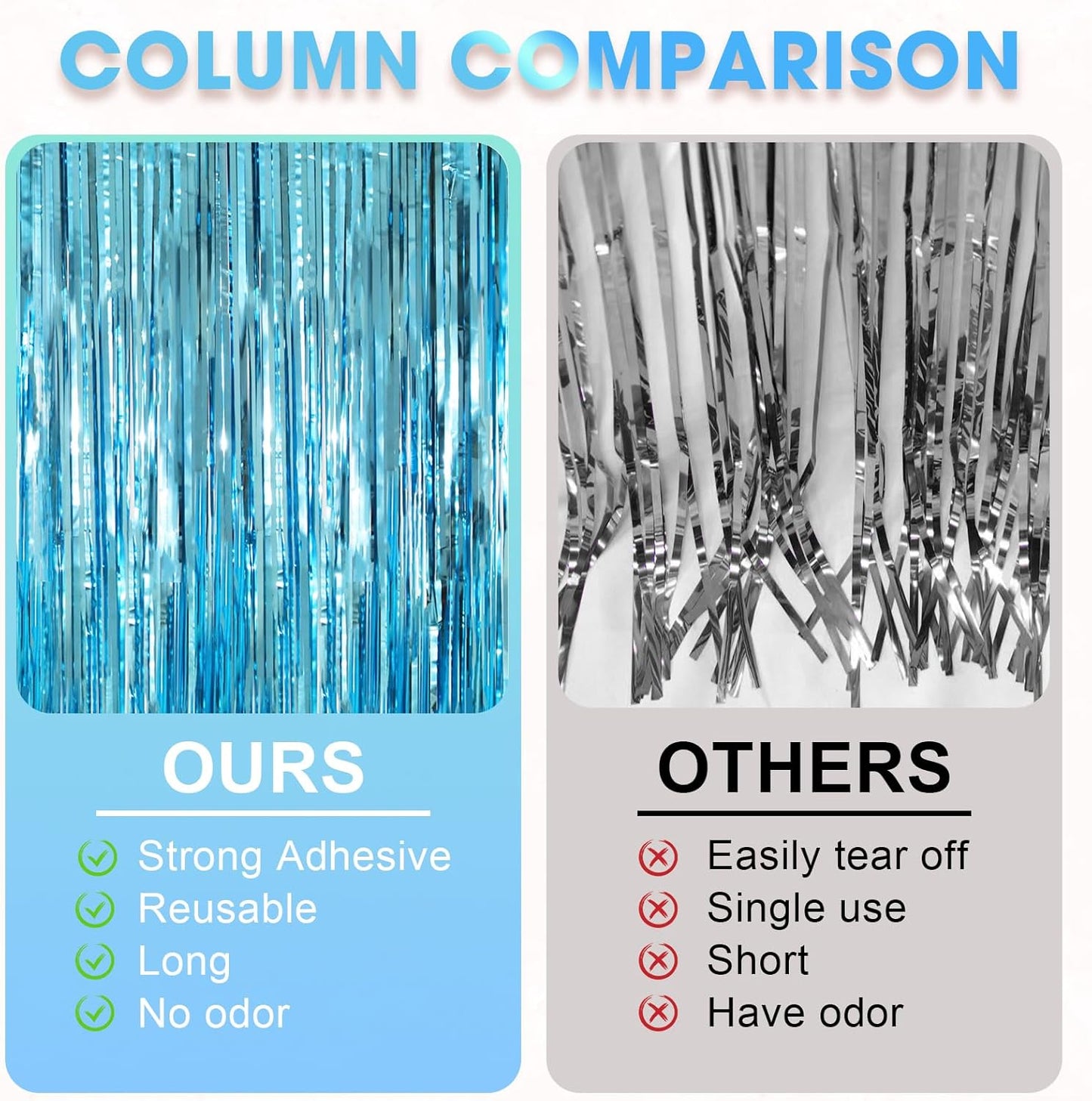 2 Pack Light Blue Tinsel Foil Fringe Curtains, Blue Party Decorations, Metallic Tinsel Party Streamers Backdrop for Birthday Baby Shower Graduation Wedding Anniversary Party Decorations