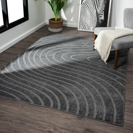 LUXE WEAVERS Modern Geometric Wave Anthracite 4x6 Area Rug