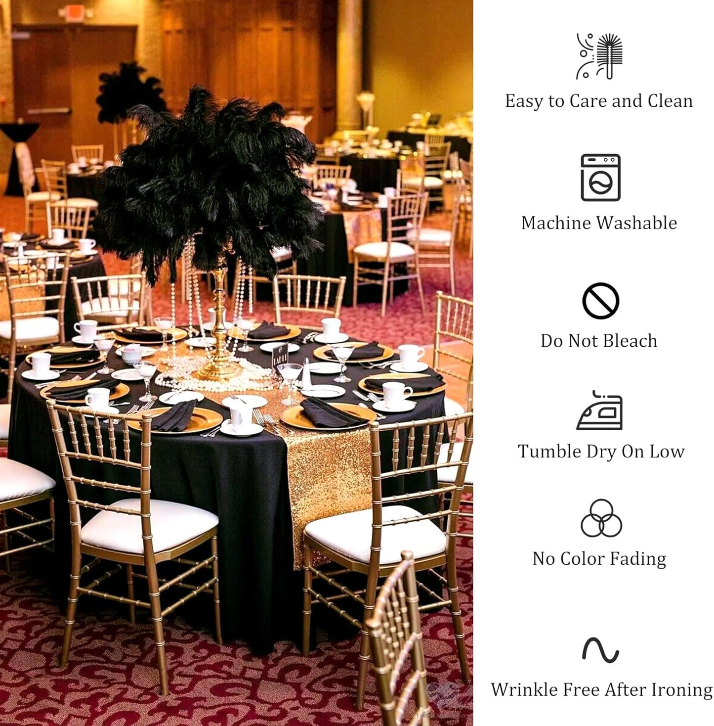 12 Pack Black Round Tablecloth 90 Inch Round Table Covers Bulk Washable Polyester Fabric Round Table Clothes for Wedding Party Reception Banquet Buffet Restaurant (Black, 90 Inch)