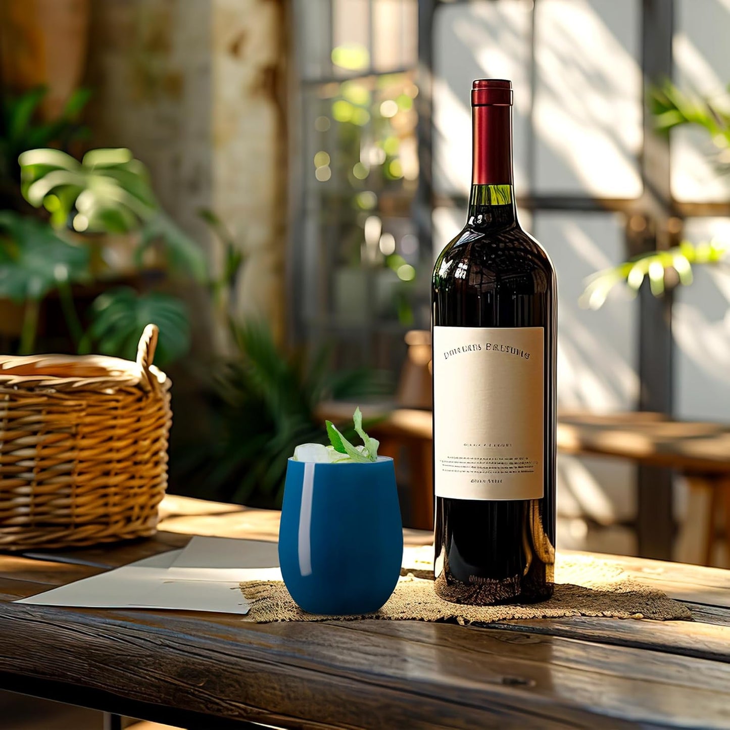 Smarty Had A Party 64 Glasses 12 oz. Solid Navy Elegant Stemless Plastic Wine Glasses, Disposable Drinkware, Plastic Wine Glasses for Parties