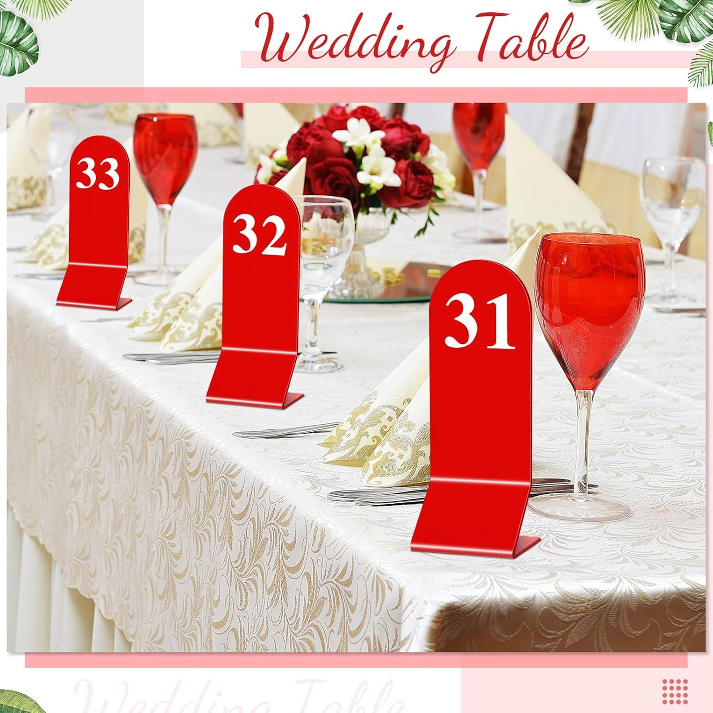 Remerry 50 Pcs Table Numbers 1-50 Acrylic Double Sided Number Cards Acrylic Tent Table Holders Tent Cards Wedding for Restaurant, 2.36 x 6.3 Inch (Red)