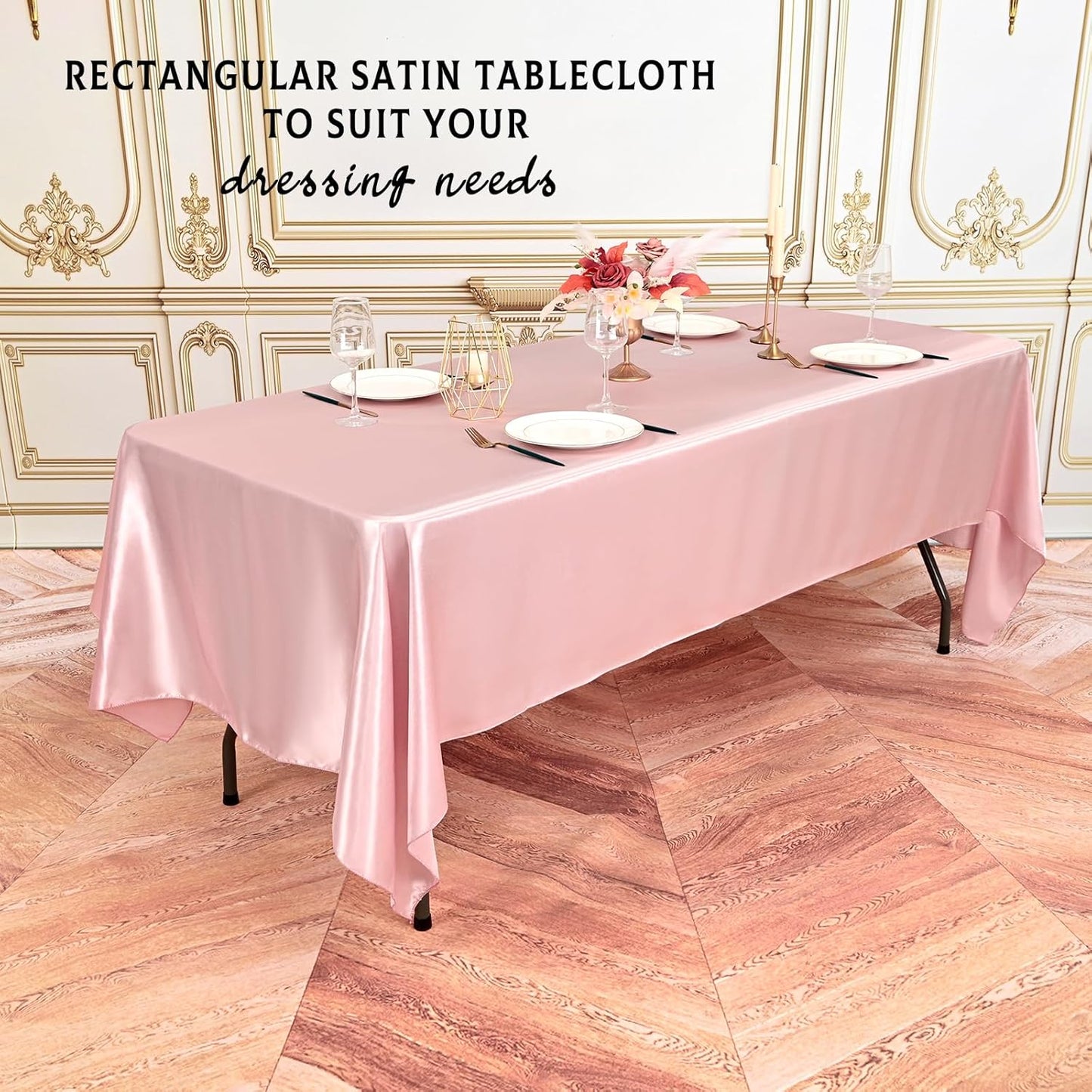 10 Packs Satin Tablecloth 57 x 108 Inch Rose Gold Rectangular Table Cloth Silk Tablecloth Smooth Fabric Overlay Satin Table Cover Decoration for Wedding Party Banquet Events