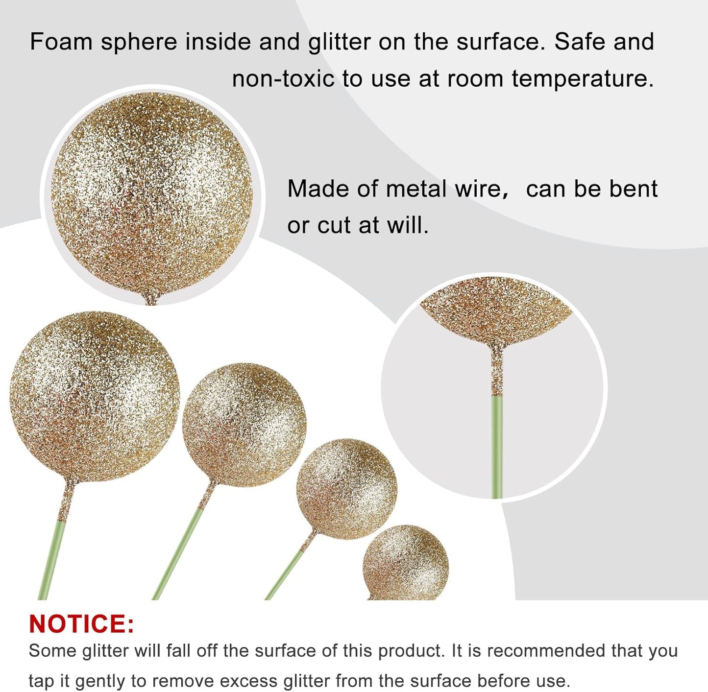 ASTARON 20 Pcs Ball Cake Topper Decorations Mini Balloons Cake Topper Sticks Champagne Gold Balls Cake Picks Cake Topper Balls Cake Decorations for Birthday Cake Decorations