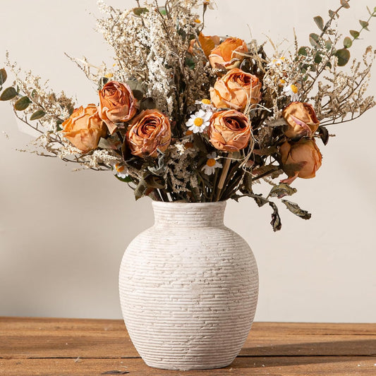 Ceramic Flower Vase Home Decor - Small Farmhouse Table Vases Rustic Vintage Living Room Kitchen Bedroom Decorations for House Book Shelf Office Coffee Desk Dining Fireplace (6" Rustic)