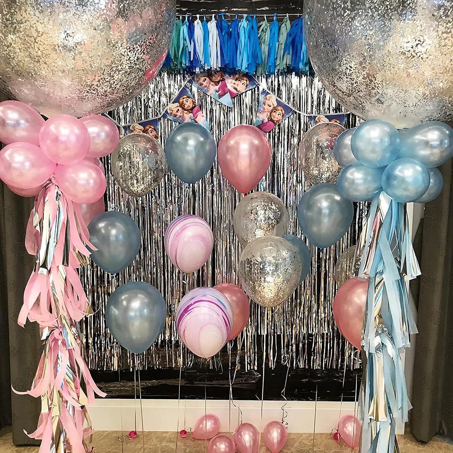 2 Pcs Silver Metallic Tinsel Foil Fringe Curtains Backdrop, 3.28 ft x 6.56 ft Streamers for Birthday Wedding Engagement Bachelorette Party Photo Booth Bridal Shower Baby Shower Decorations Supplies