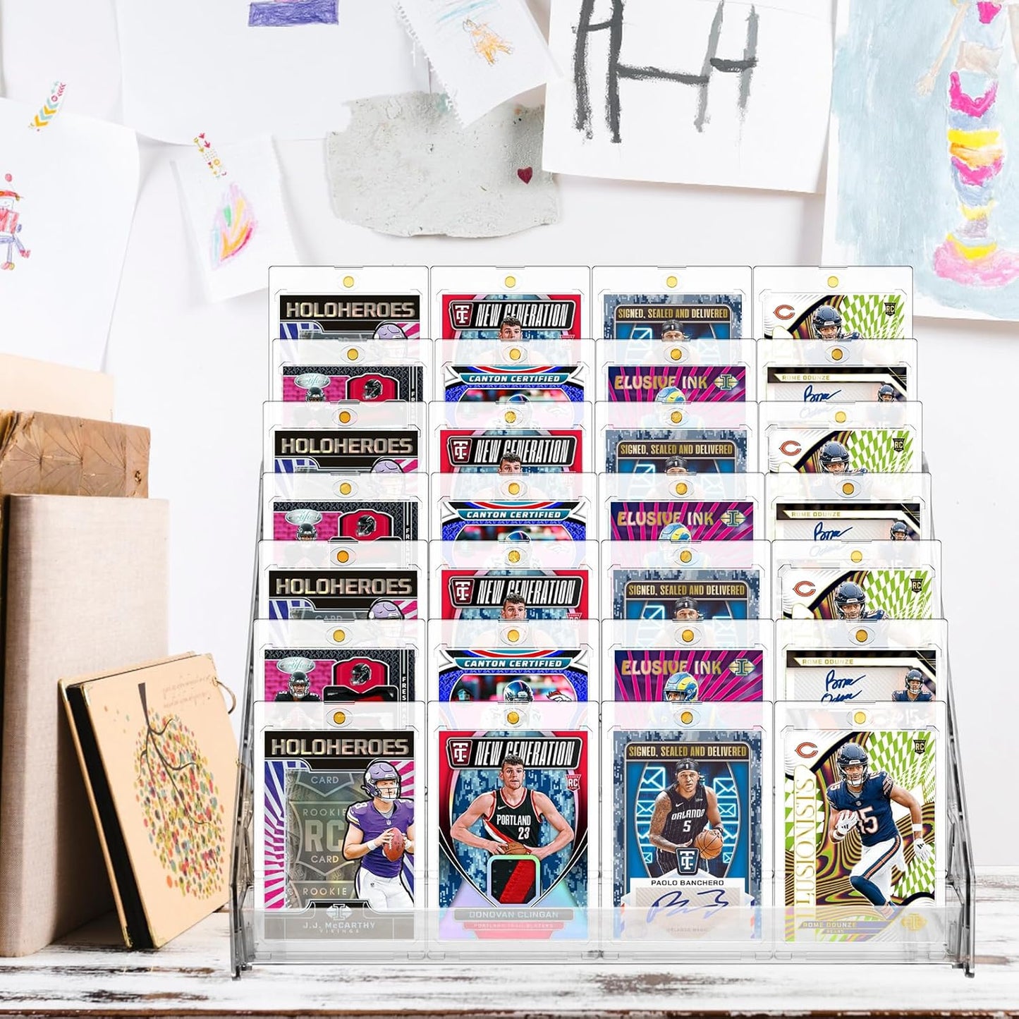 2 Pack 7 Tier Acrylic Card Display Stand, 7-tiers Versatile Display for Trading Cards,Greeting Card Display Stand,Portable Display Rack Holder for Graded Cards, PSA Cards,Sports Cards, Business Cards