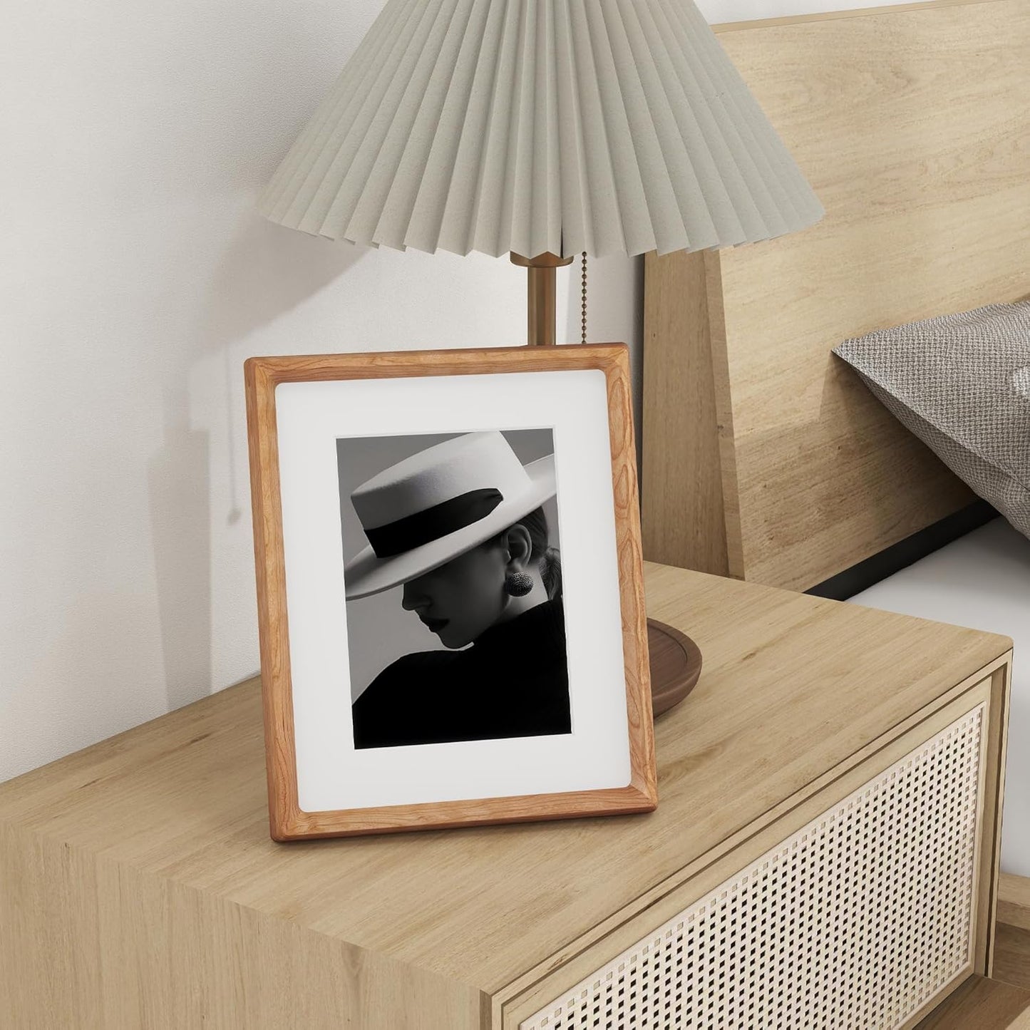 8x10 Picture Frame USA-Sourced Natural Cherry Wood Solid Original Wood Photo Frame Rounded Corner with Mat to 6x8 Picture Display with Real Glass Family Picture, Wedding Picture, Photo, Certificate