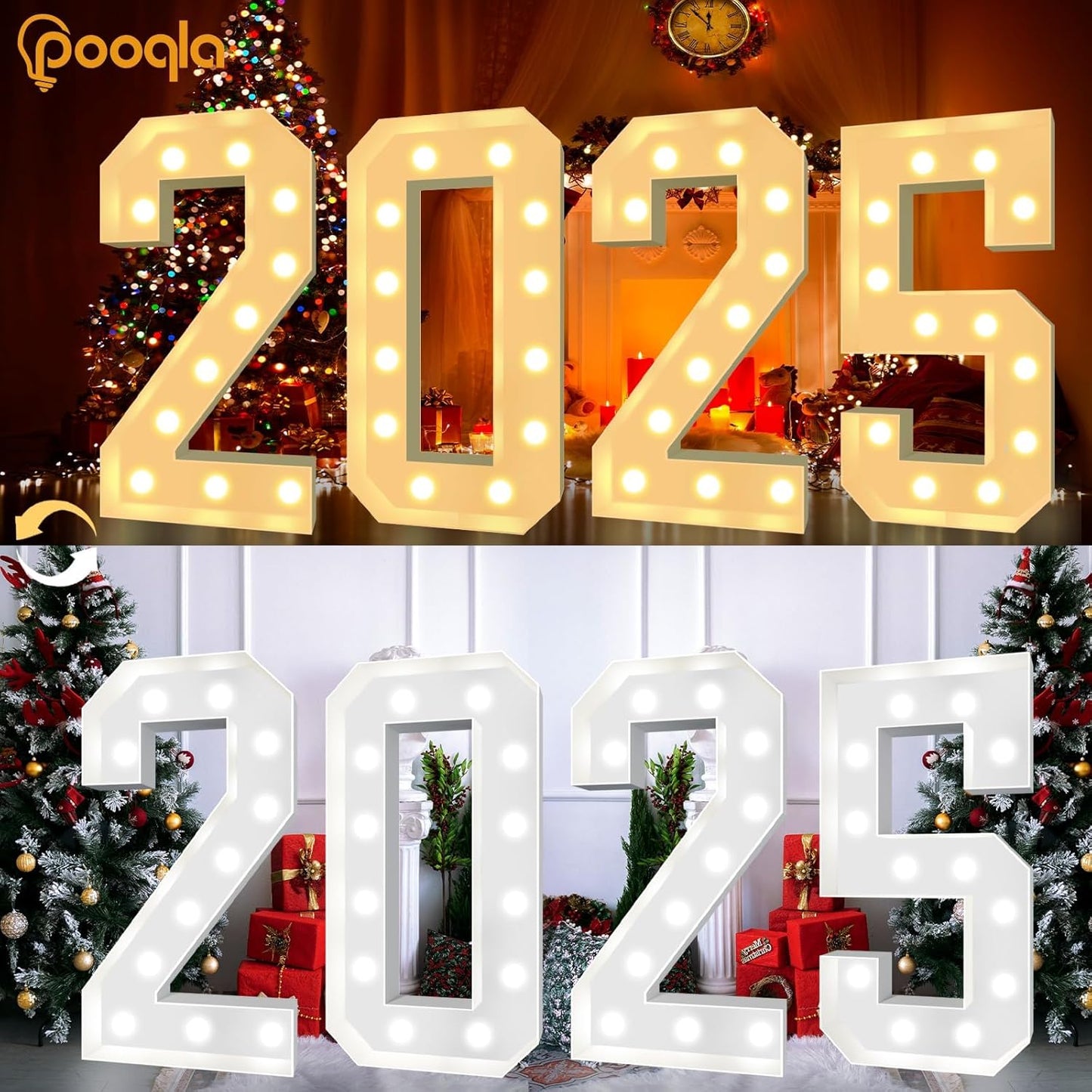 Pooqla 4 FT Light Up Marquee Numbers, Giant Mosaic Light Up Numbers Cool White and Warm White LED, Large Lighted Marquee Numbers for Balloons 4th 14th 40th Birthday Party Decoration, LED Number 4