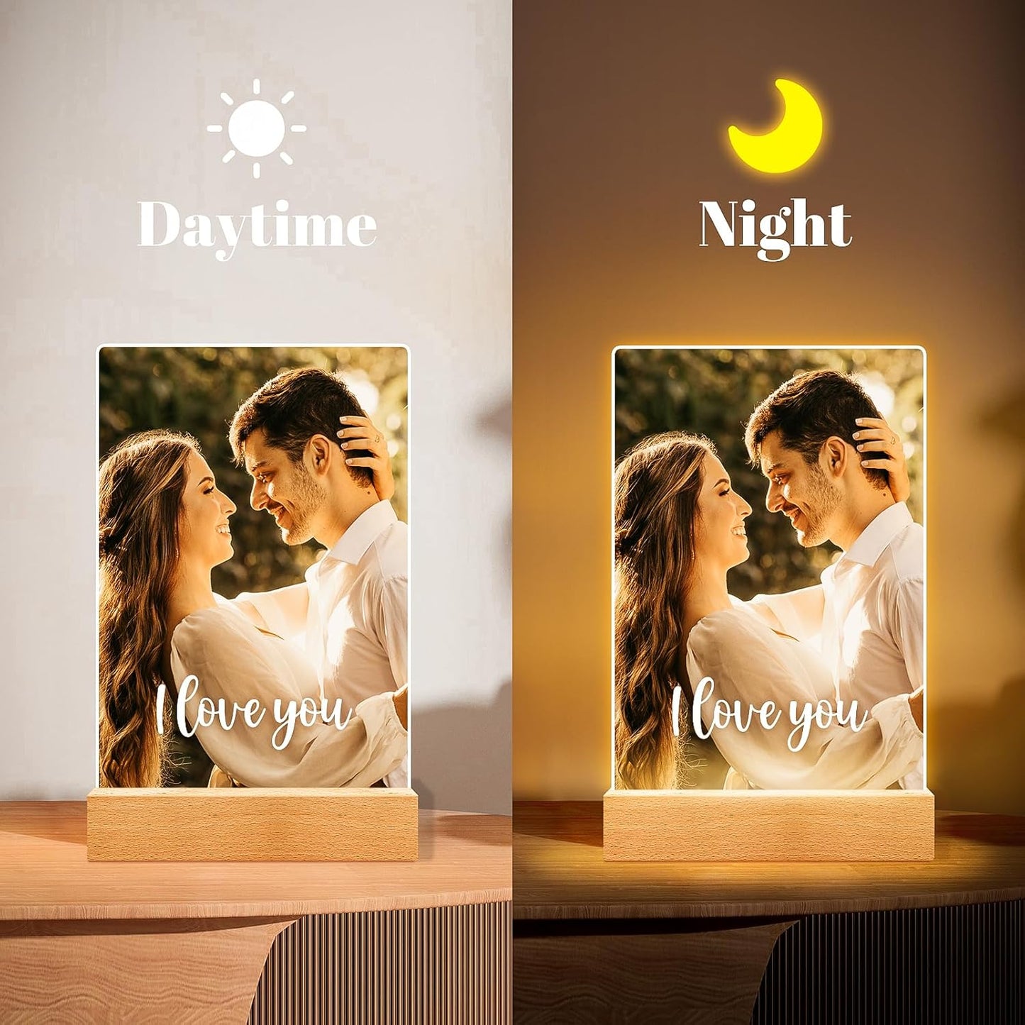 Custom Picture Frames with Photo, Personalized Photo Frame with Night Light, Customized Picture Frame, Personalized Anniversary Couple Gifts for Women Men Her Him Boyfriend Girlfriend