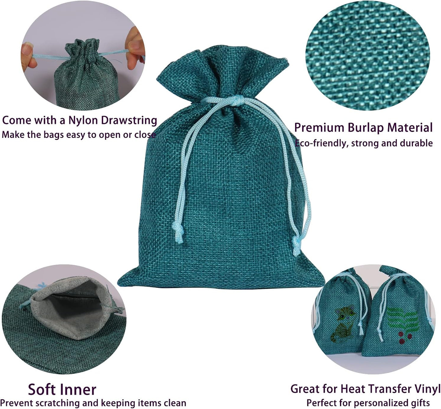 20Pcs Burlap Bags with Drawstring, 3.9 x 5.5 Inch Burlap Wedding Party Favor Bags Jute Jewelry Sacks Christmas Candy Gift Pouches (Peacock Blue)