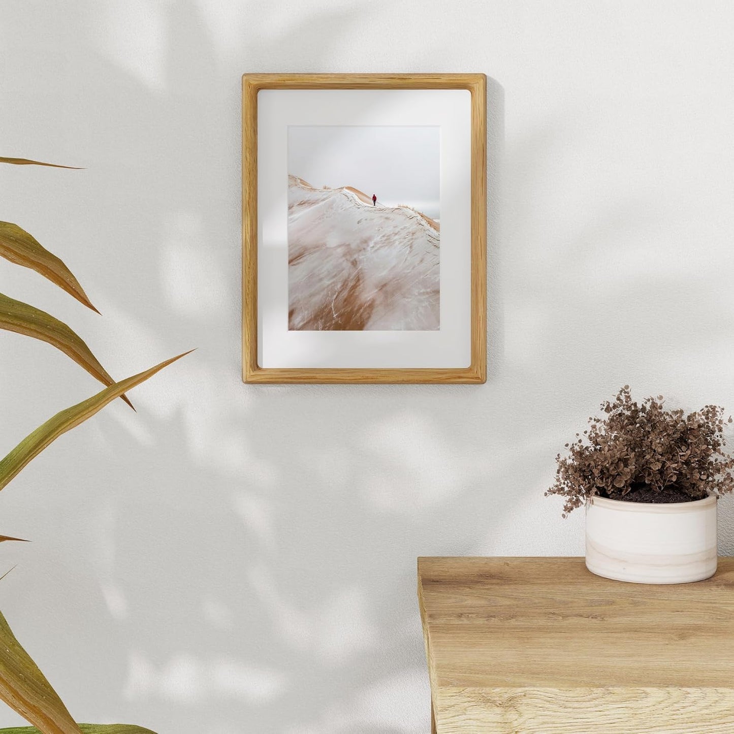 8.5x11 Picture Frame USA-Sourced Natural White Oak Wood Solid Original Wood Photo Frame Handcrafted Rounded Corner with Mat to 6x8 Picture Display with Real Glass Famil Photo, Certificate