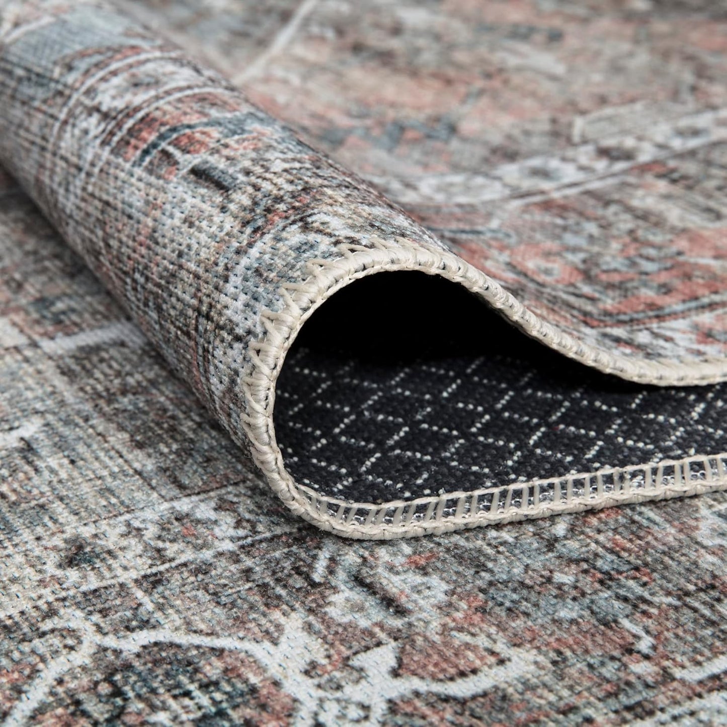 Bloom Rugs Washable Non-Slip 3' x 5' Rug - Light Pink/Light Blue Traditional Medallion Area Rug for Living Room, Bedroom, Dining Room, and Kitchen - Exact Size: 3' x 5'