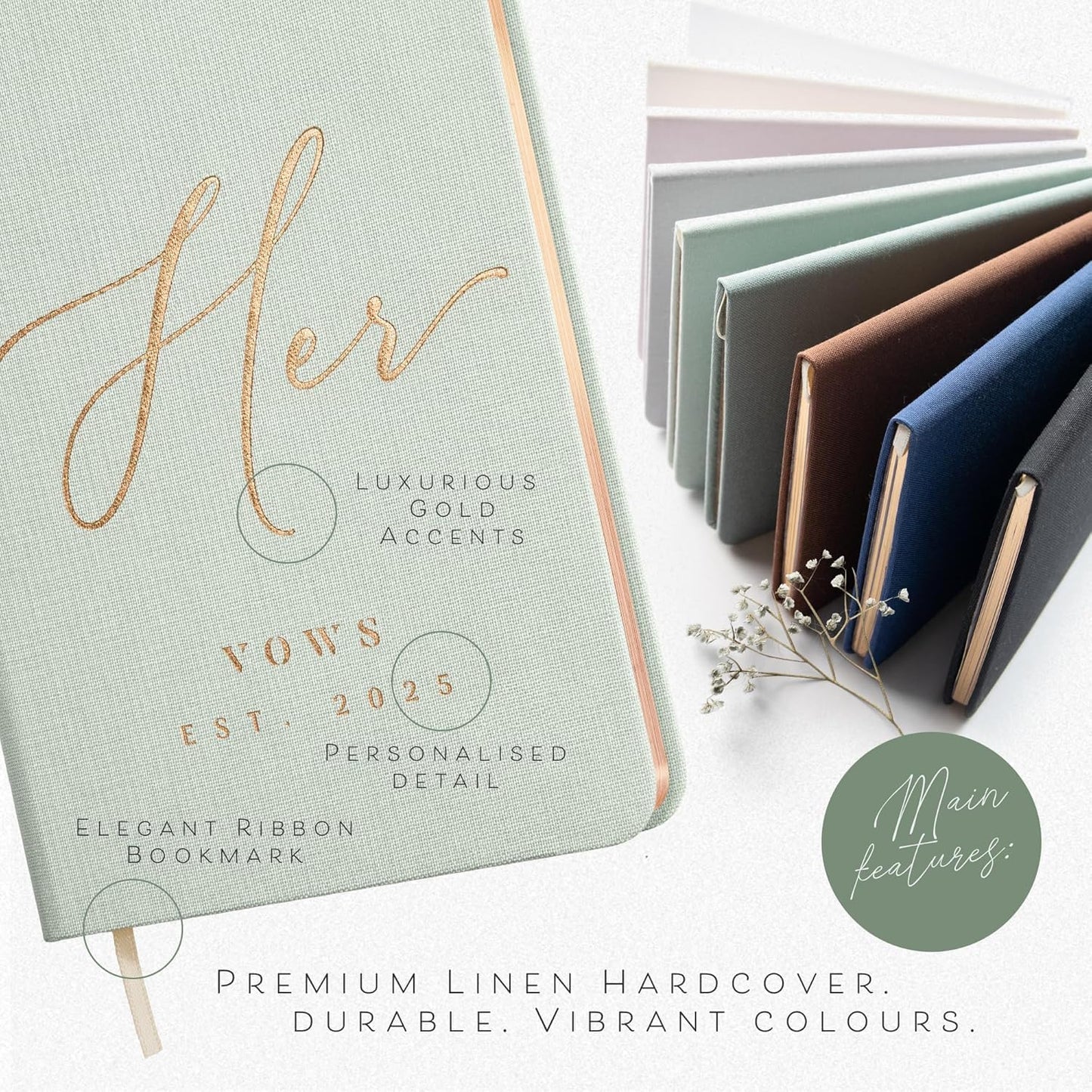 Personalized 2025 Vow Books His & Hers - Mint & Sage Linen Wedding Vow Books Ideal as Wedding Accessories for Brides & Grooms, His & Hers Gifts - Wedding Registry Must Haves 2025 & Elopement Essentials